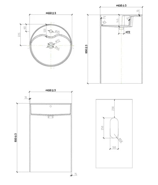 Granlusso™ Toscano Cylinder Freestanding Stone Basin Specs