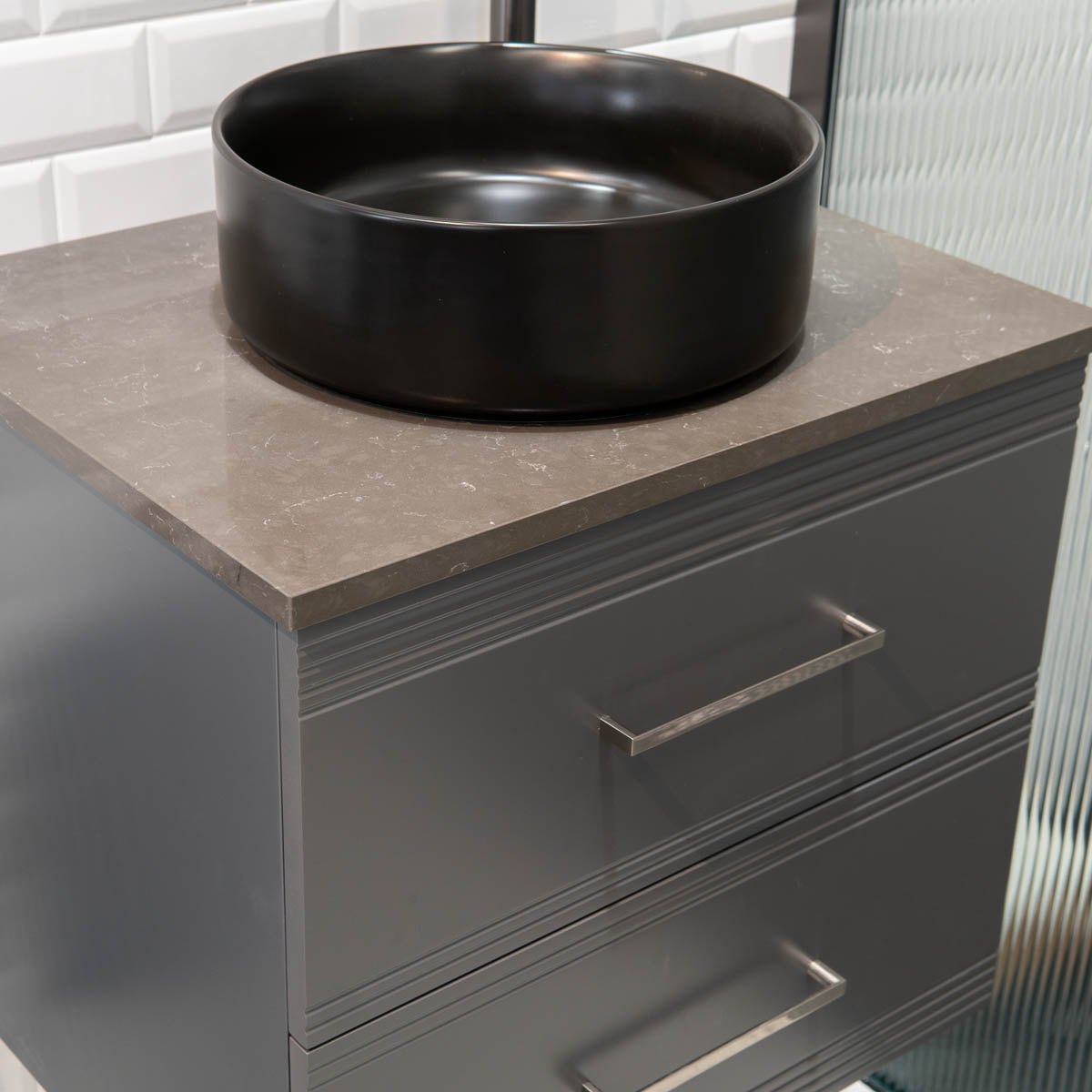 Granlusso™ Galleria Wall Mounted 2-Drawer Vanity Unit With Earth Worktop - Slate Grey