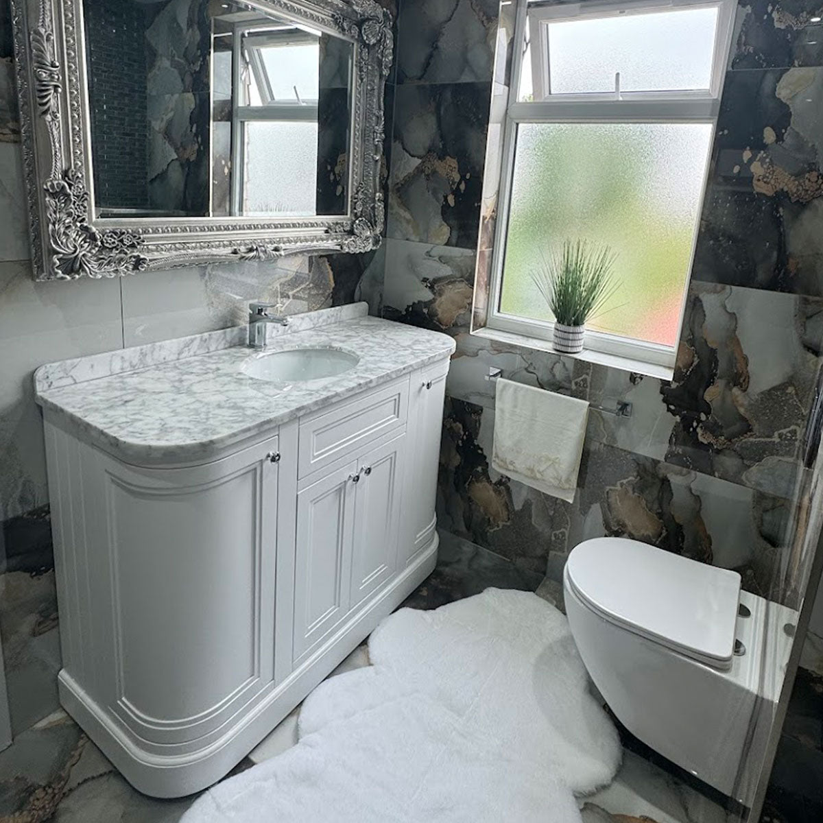 Granlusso Hampton 1200 Floorstanding Curved Vanity Unit With Real Marble Worktop and Basin