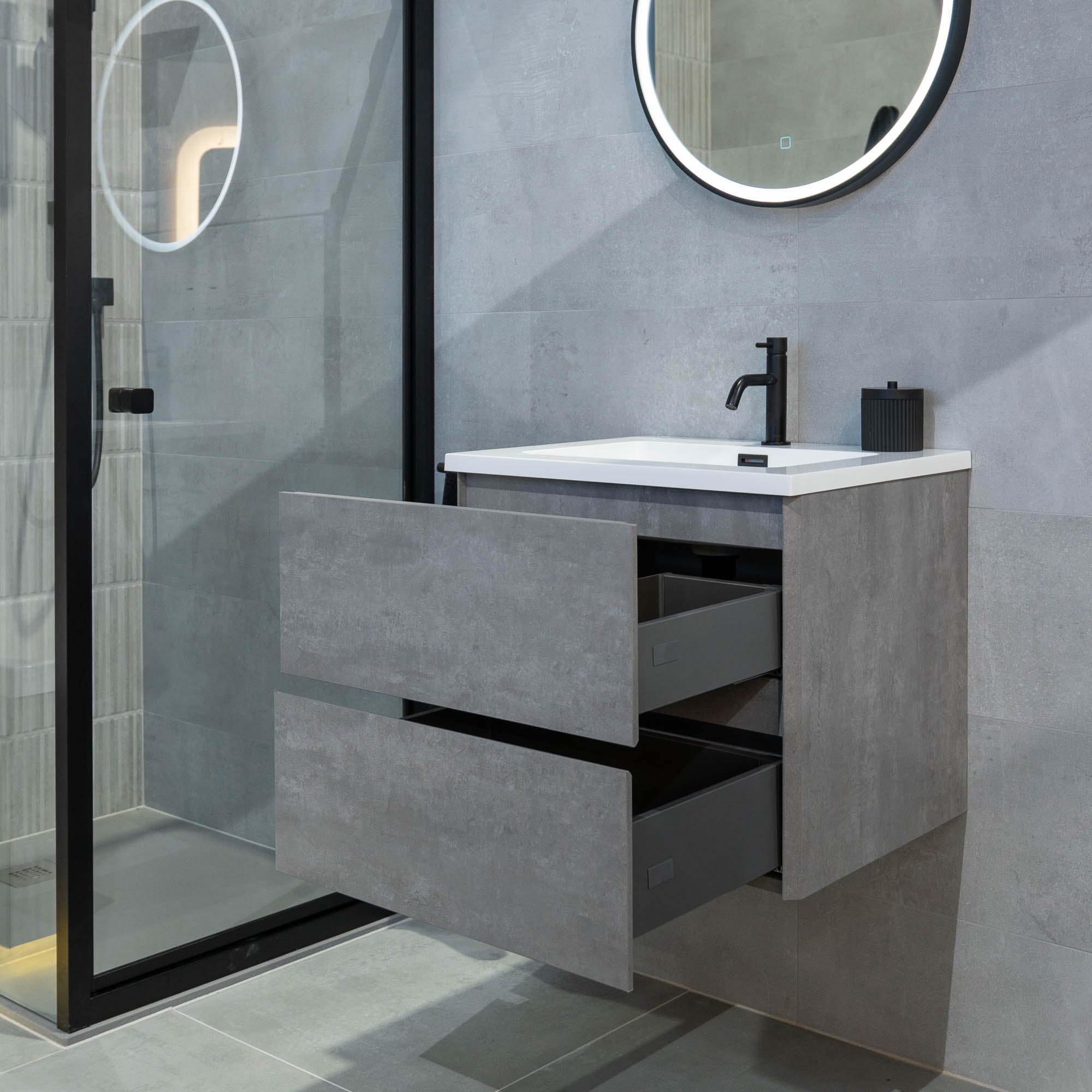 Granlusso Lucca Concrete Wall Mounted Vanity Unit With White Washbasin