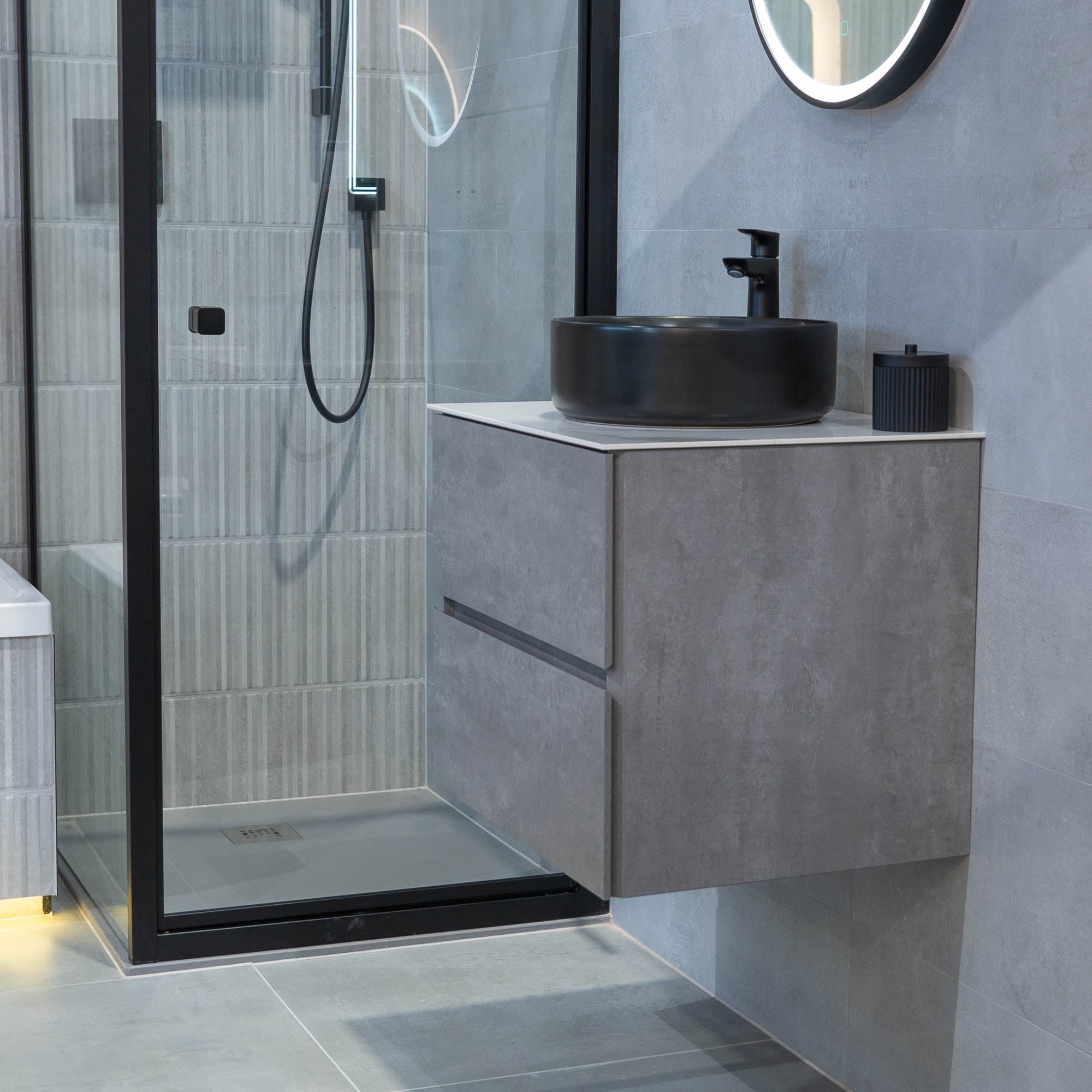 Granlusso Lucca Concrete Wall Mounted Vanity Unit With Marble Effect Worktop