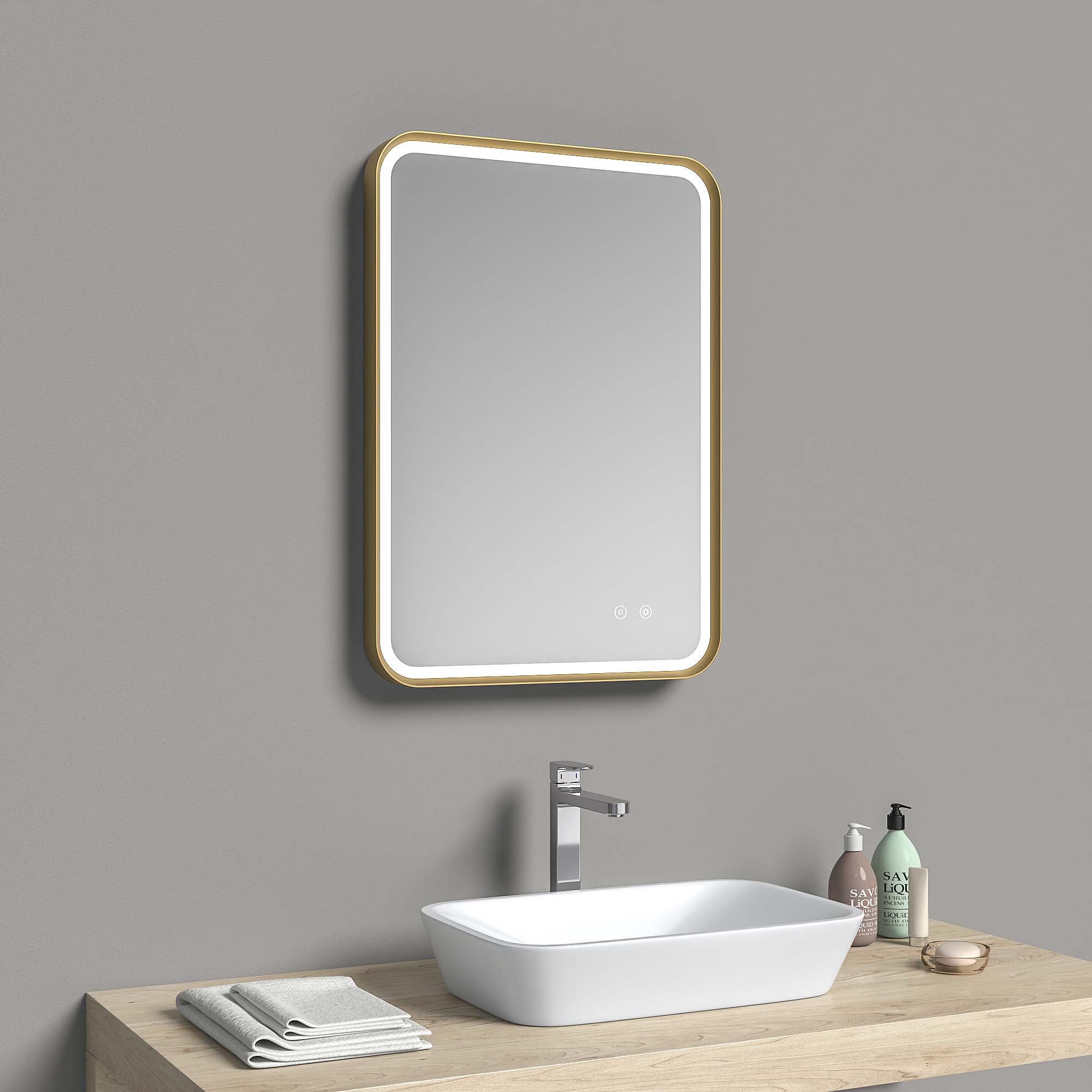 granlusso lucca led bathroom mirror 500x700mm brushed brass