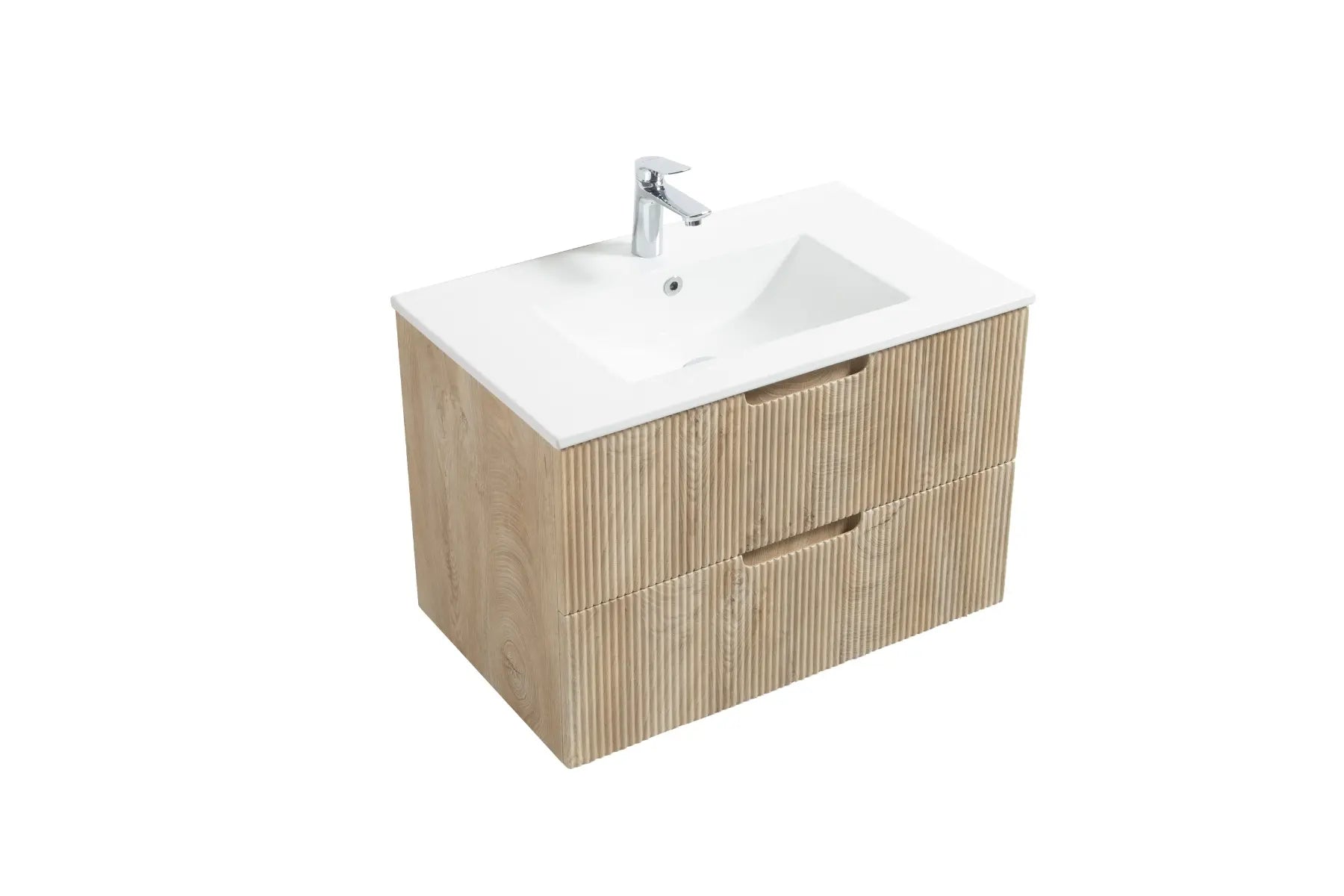 Granlusso Opus Oak Fluted Wall Mounted Vanity Unit With Solid Surface Washbasin