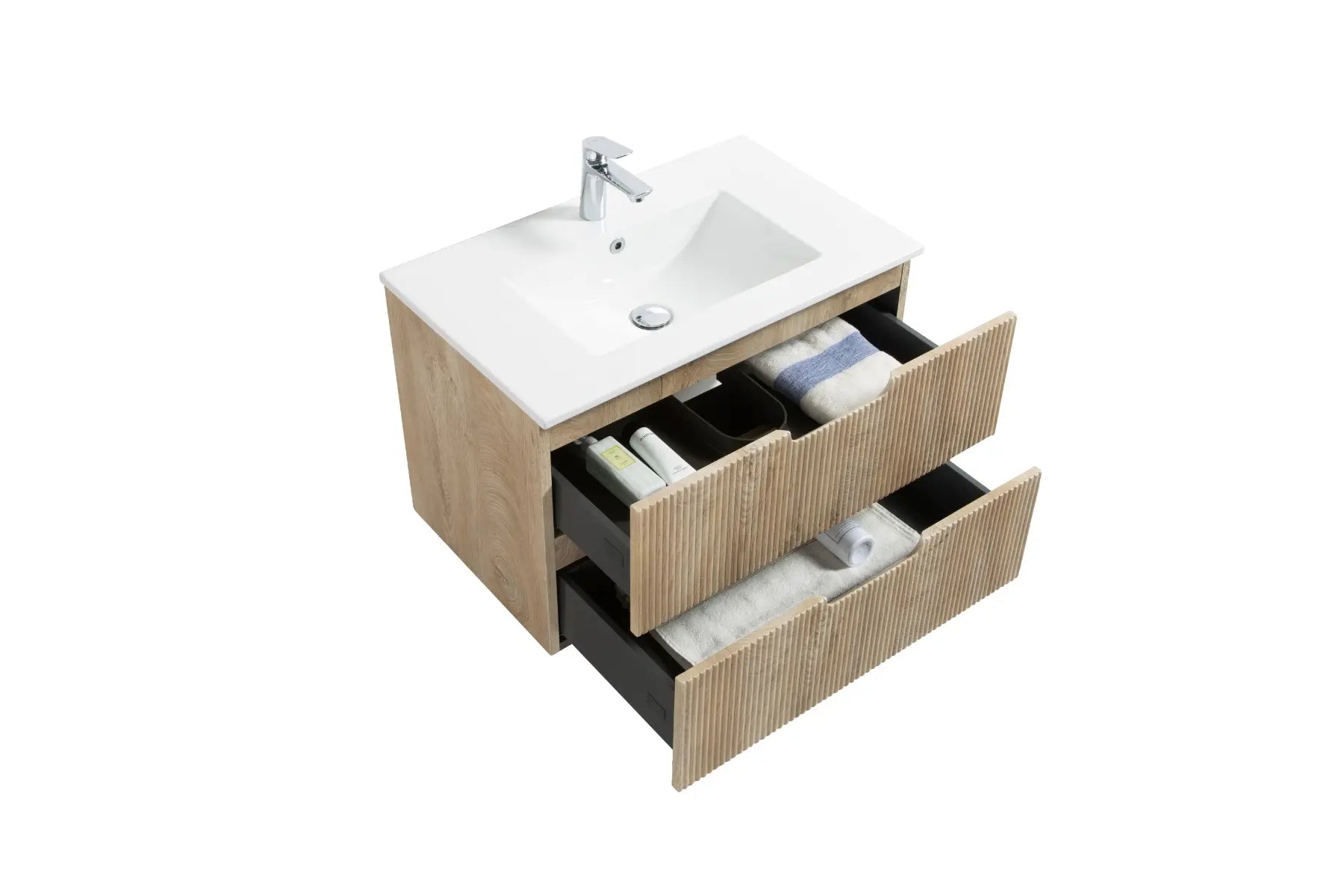 Granlusso Opus Oak Fluted Wall Mounted Vanity Unit With Solid Surface Washbasin