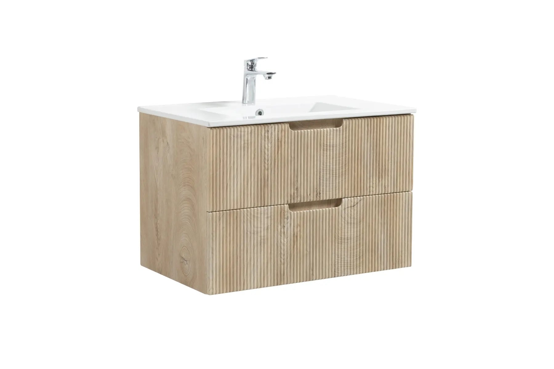 Granlusso Opus Oak Fluted Wall Mounted Vanity Unit With Solid Surface Washbasin