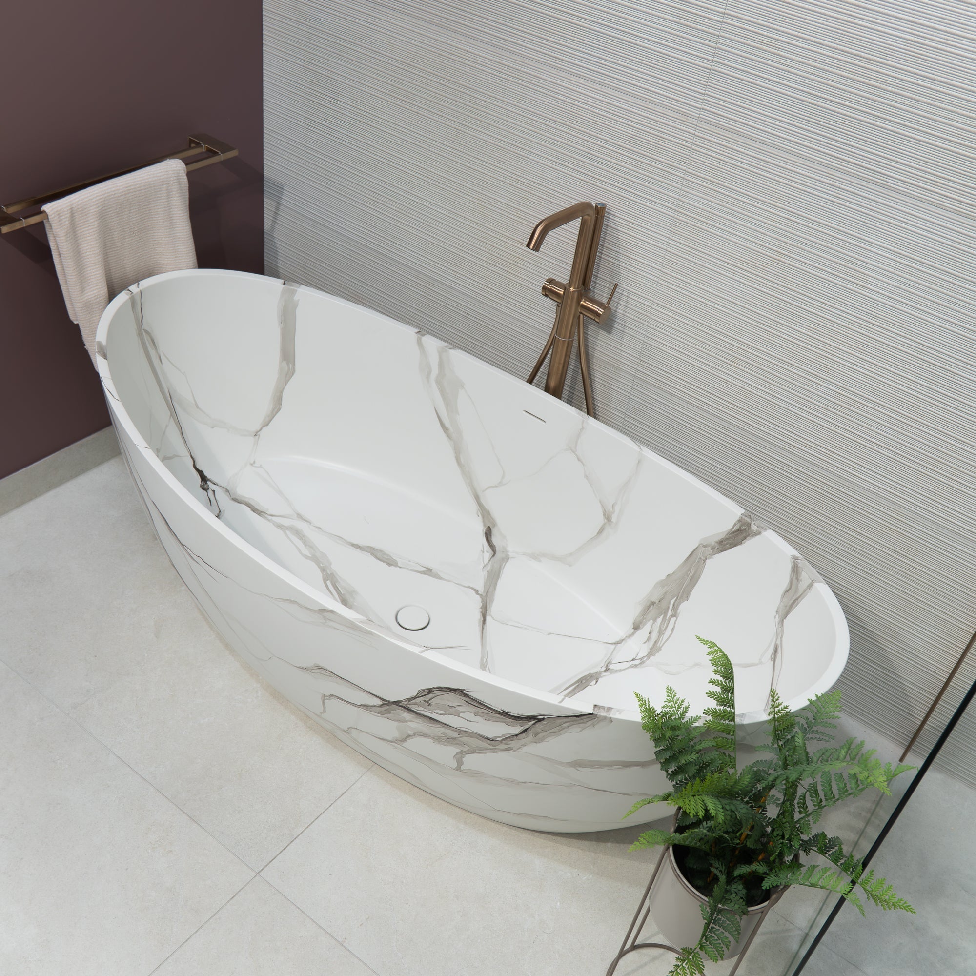 Granlusso™ Palermo 1750mm Marble Effect Freestanding Stone Bath - Honed Matte