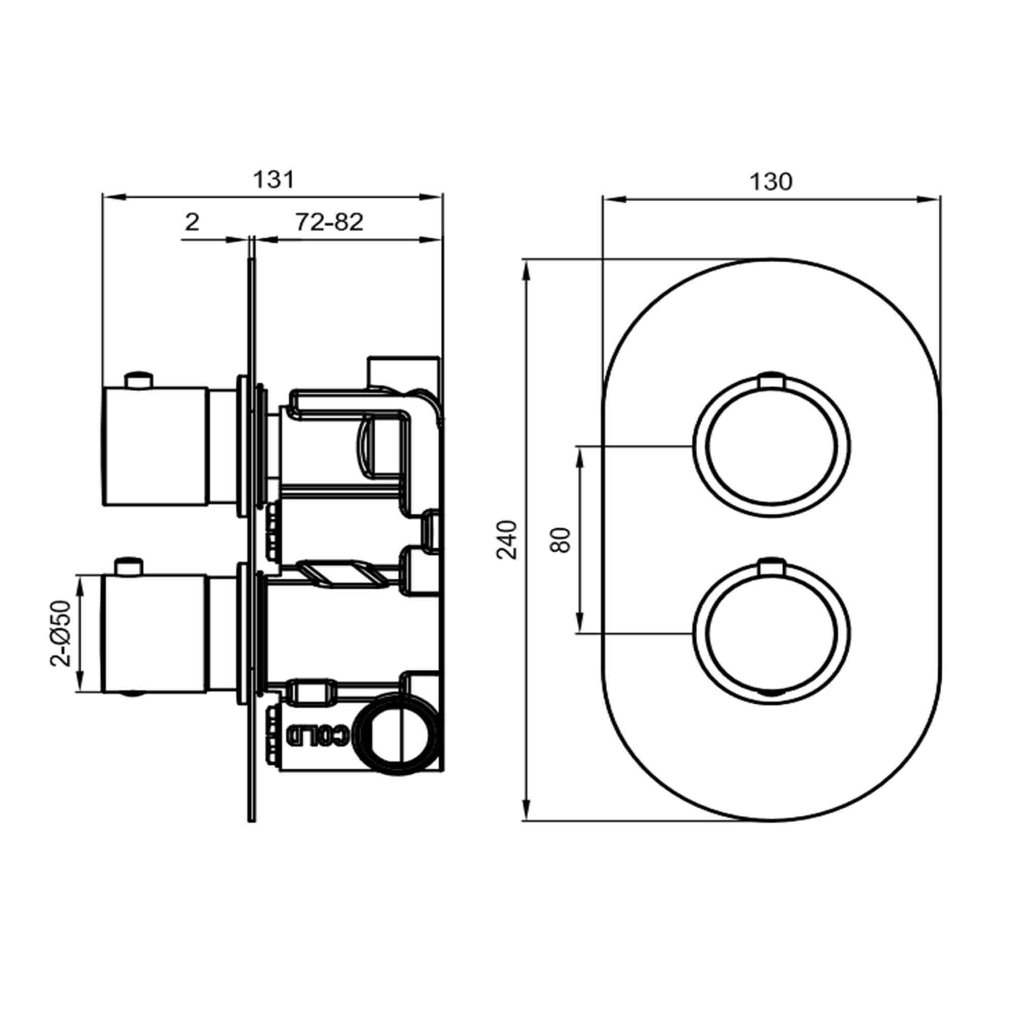 Granlusso Portofino 2 Outlet Thermostatic Shower Valve With Pencil Handset and Bath Spout - Brushed Brass