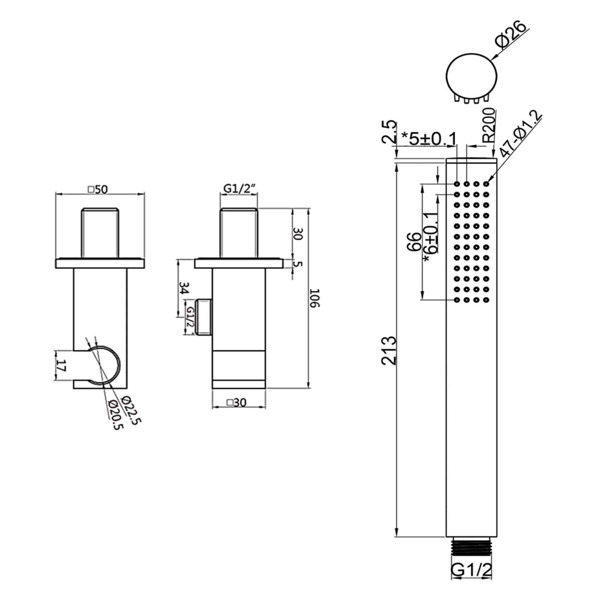 Granlusso Portofino 2 Outlet Thermostatic Shower Valve With Pencil Handset and Bath Spout - Brushed Brass