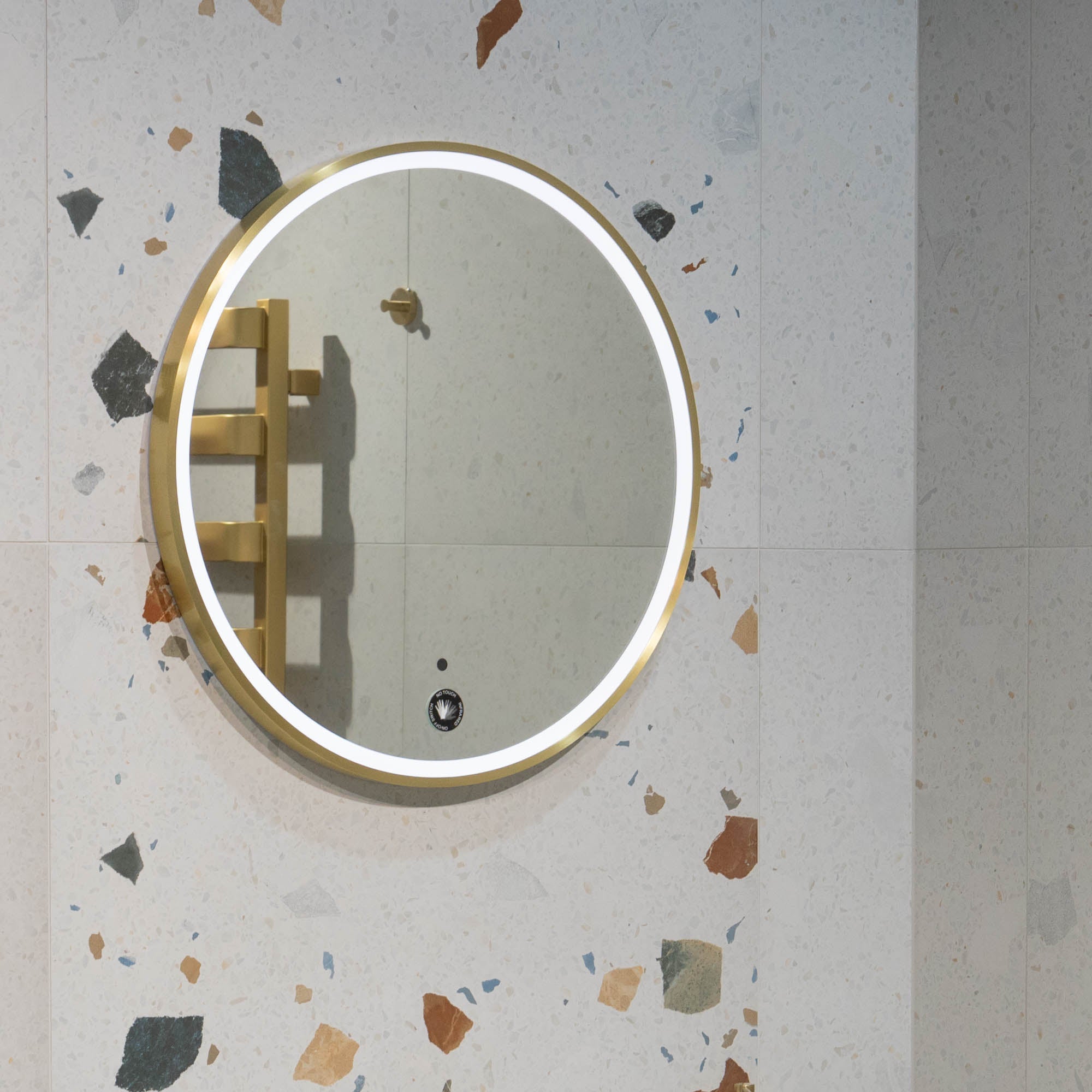 Granlusso Rocco Round LED Mirror with Brushed Brass Frame