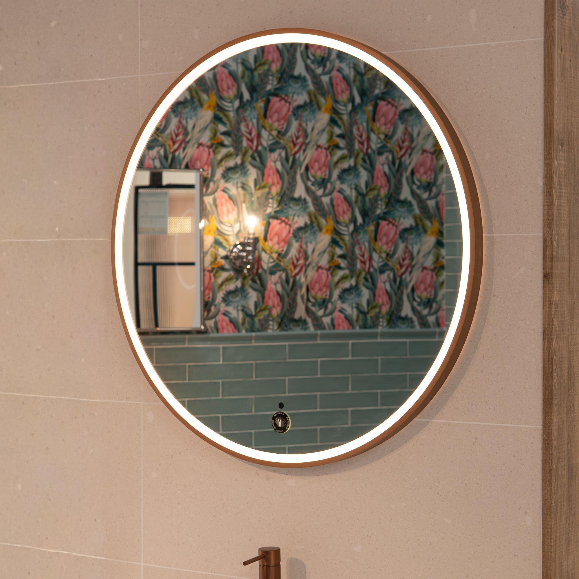 Granlusso Rocco Round LED Mirror with Brushed Bronze Effect Frame