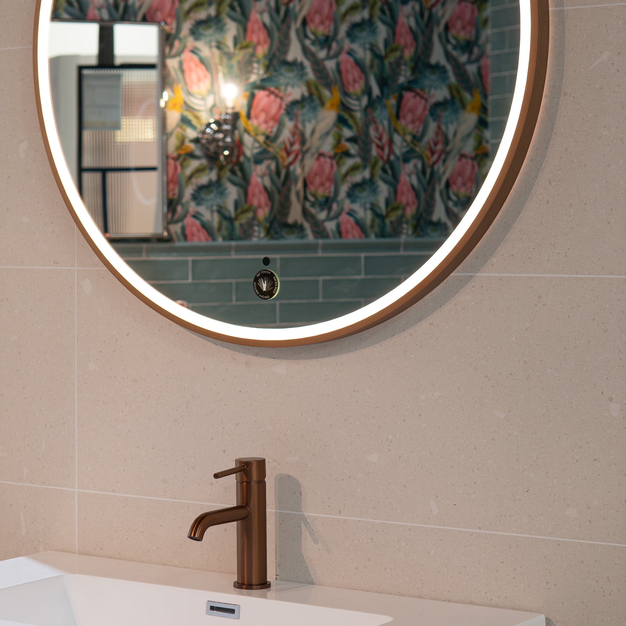 Granlusso Rocco Round LED Mirror with Brushed Bronze Effect Frame