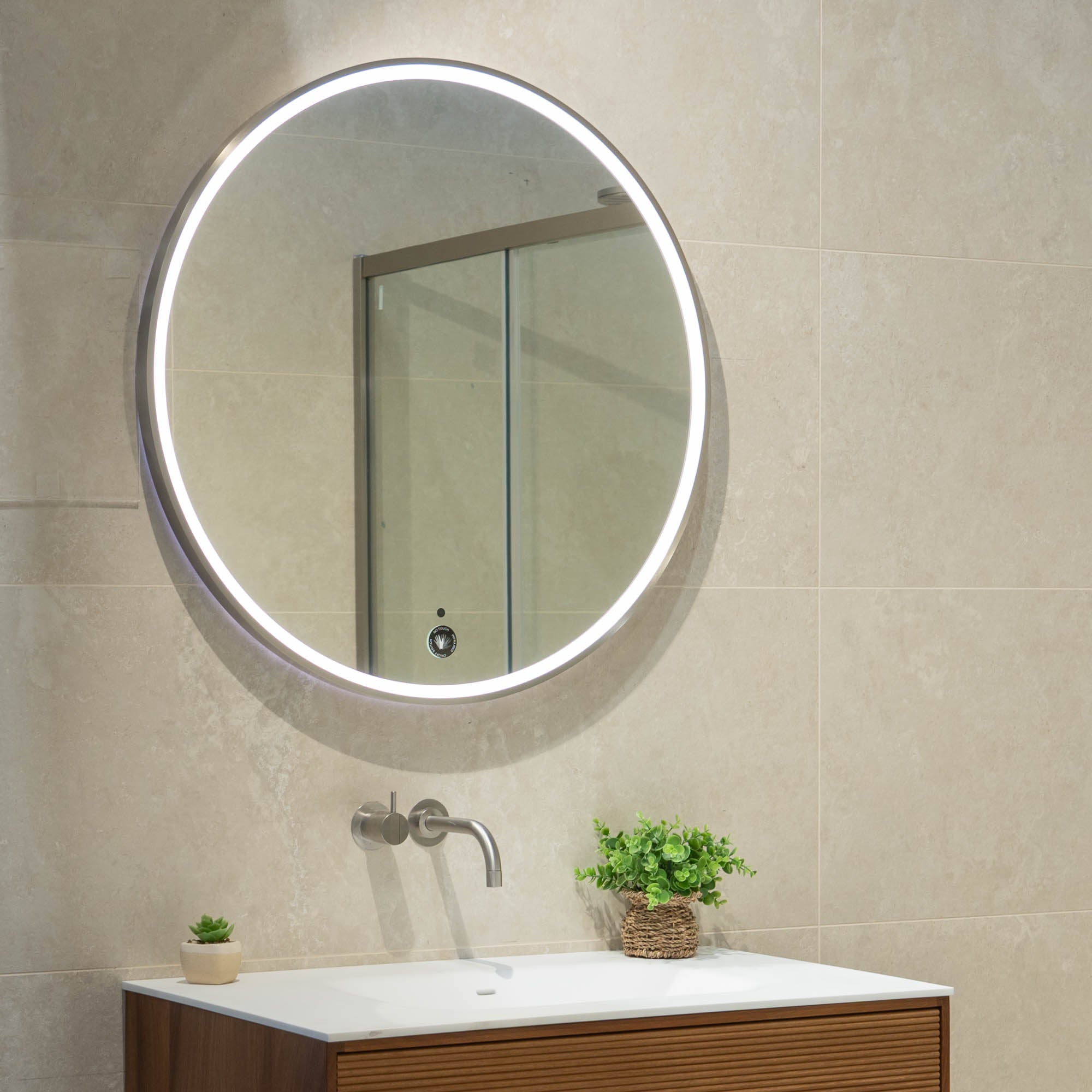 Granlusso Rocco Round LED Mirror with Brushed Stainless Steel Effect Frame