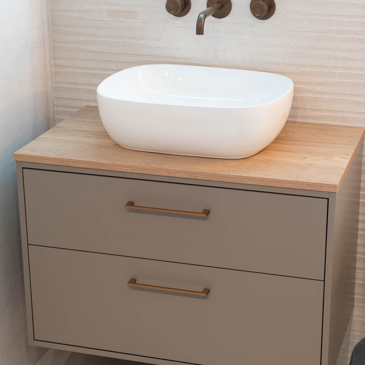 Granlusso Serenity Wall Mounted Vanity Unit With Premium Oak Countertop