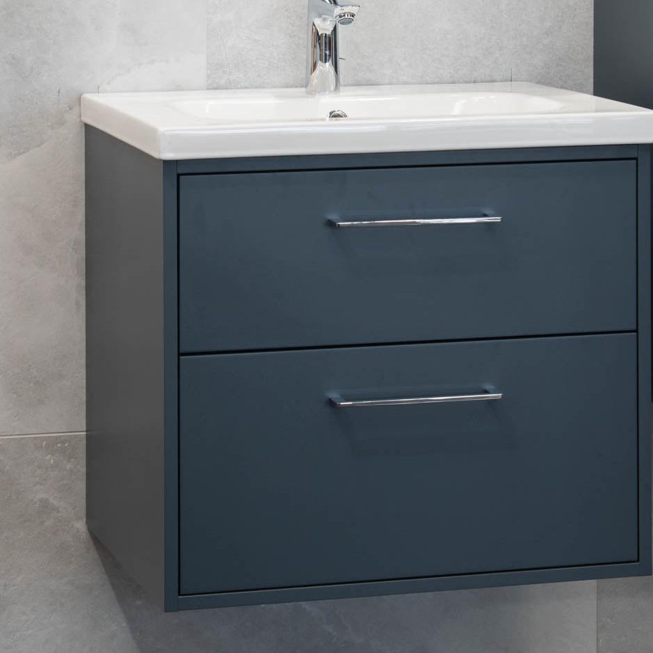 Granlusso Serenity Blue Wall Hung Vanity Unit With Offset Basin and Open Shelves