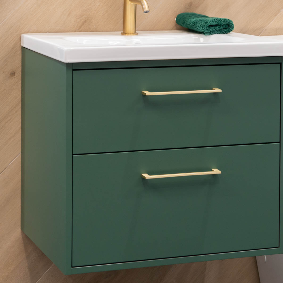 Granlusso Serenity Green Wall Hung Vanity Unit With Offset Basin and Open Shelves