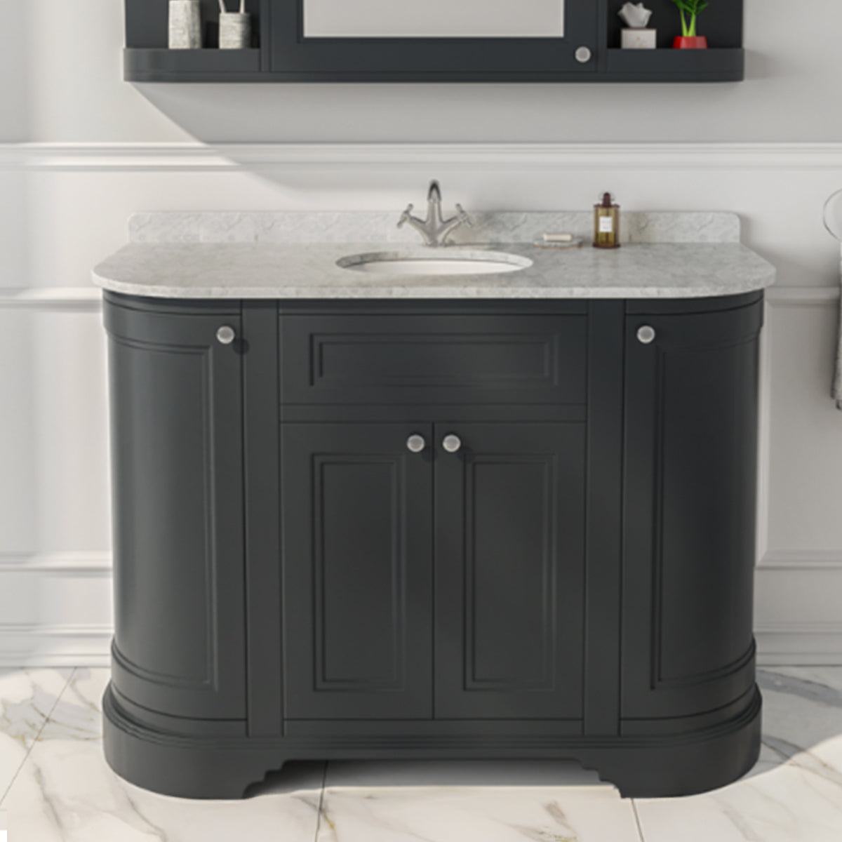 Hampton 1200 Floorstanding Curved Vanity Unit With Worktop and Basin