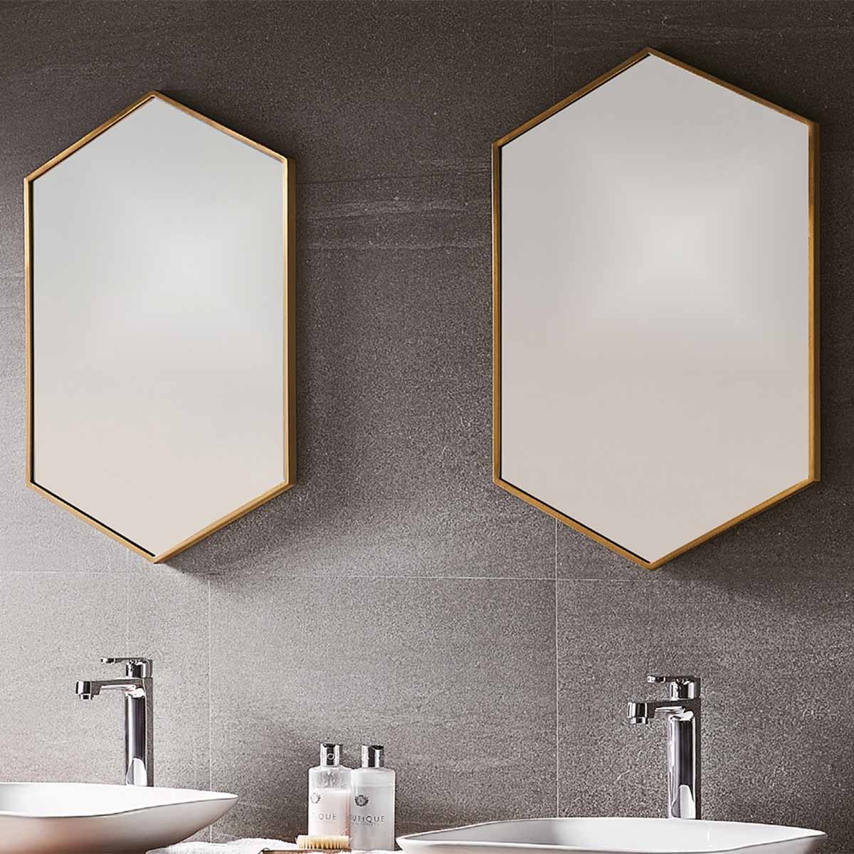 harbour hexagonal mirror brushed brass 50x75cm