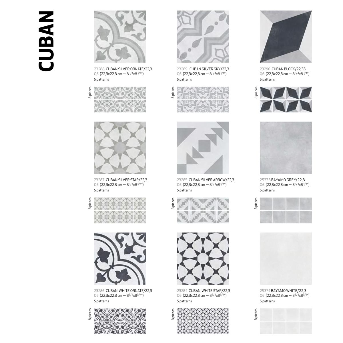 Cuban Block Matt Porcelain Tile 22 x 22cm