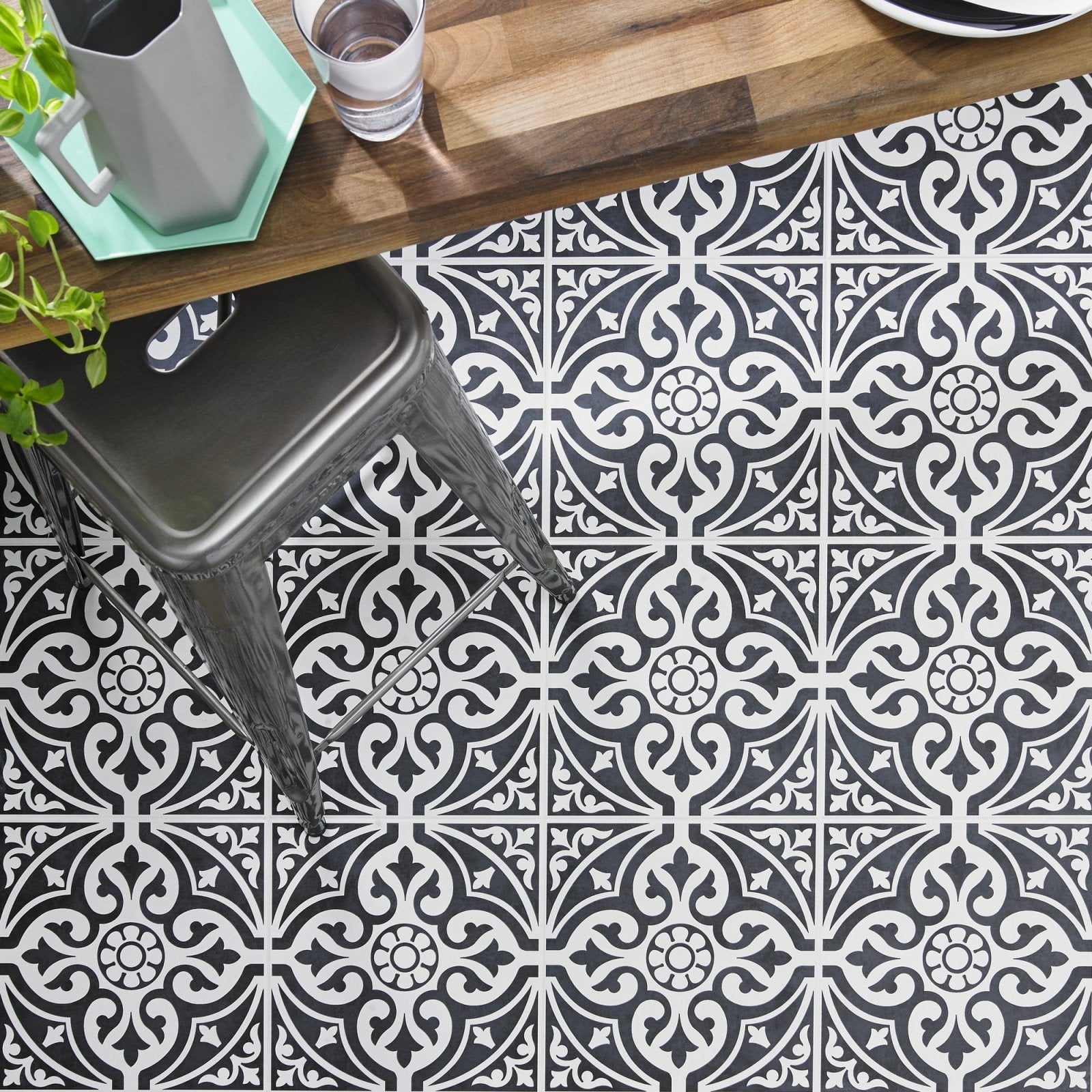 Hadrian Black Patterned Porcelain Tile 33x33cm Matt