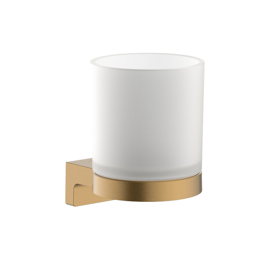Hansgrohe AddStoris S Toothbrush Tumbler in brushed brass finish, supplied by Deluxe Bathrooms.