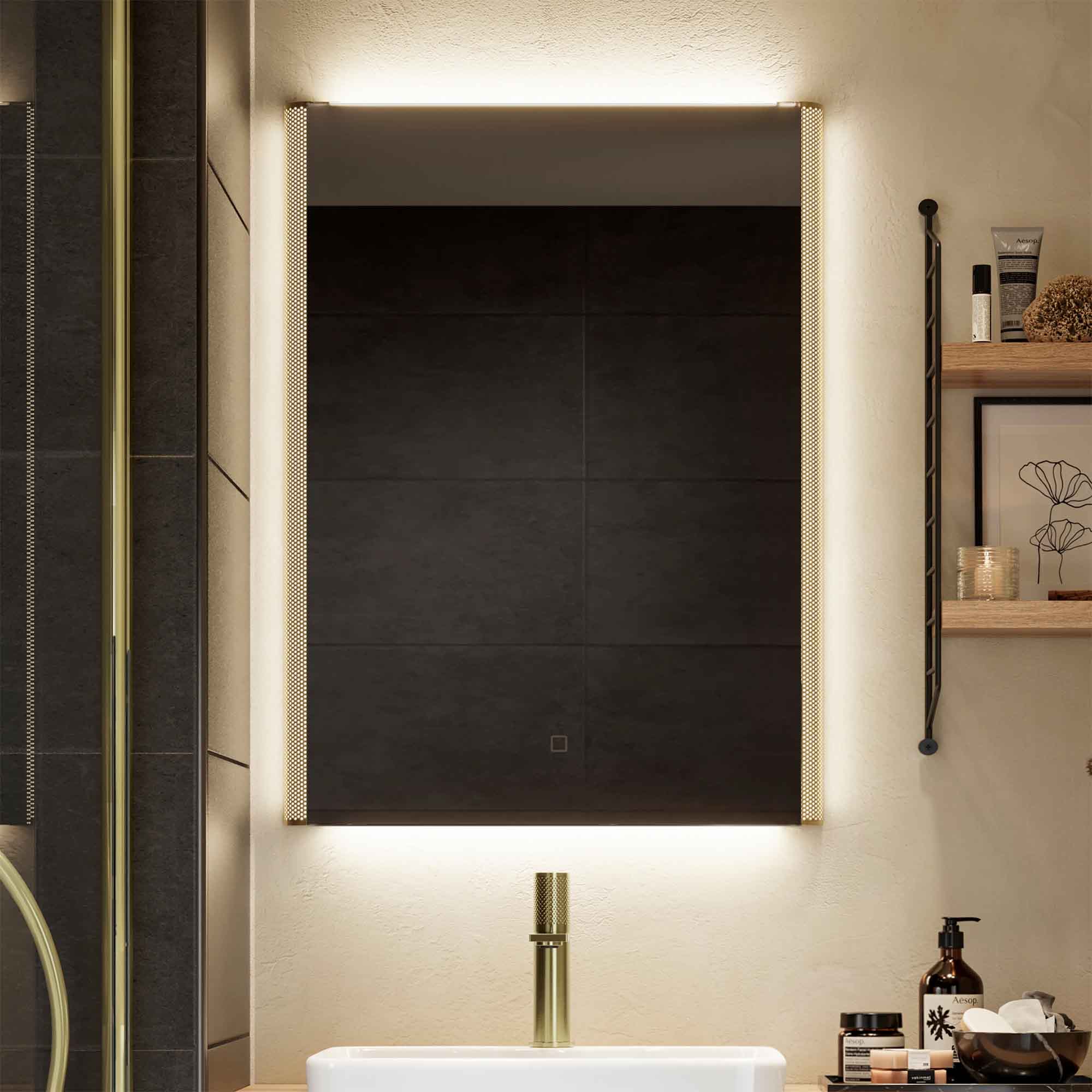 hib bastille 60 mesh single door mirror cabinet brushed brass