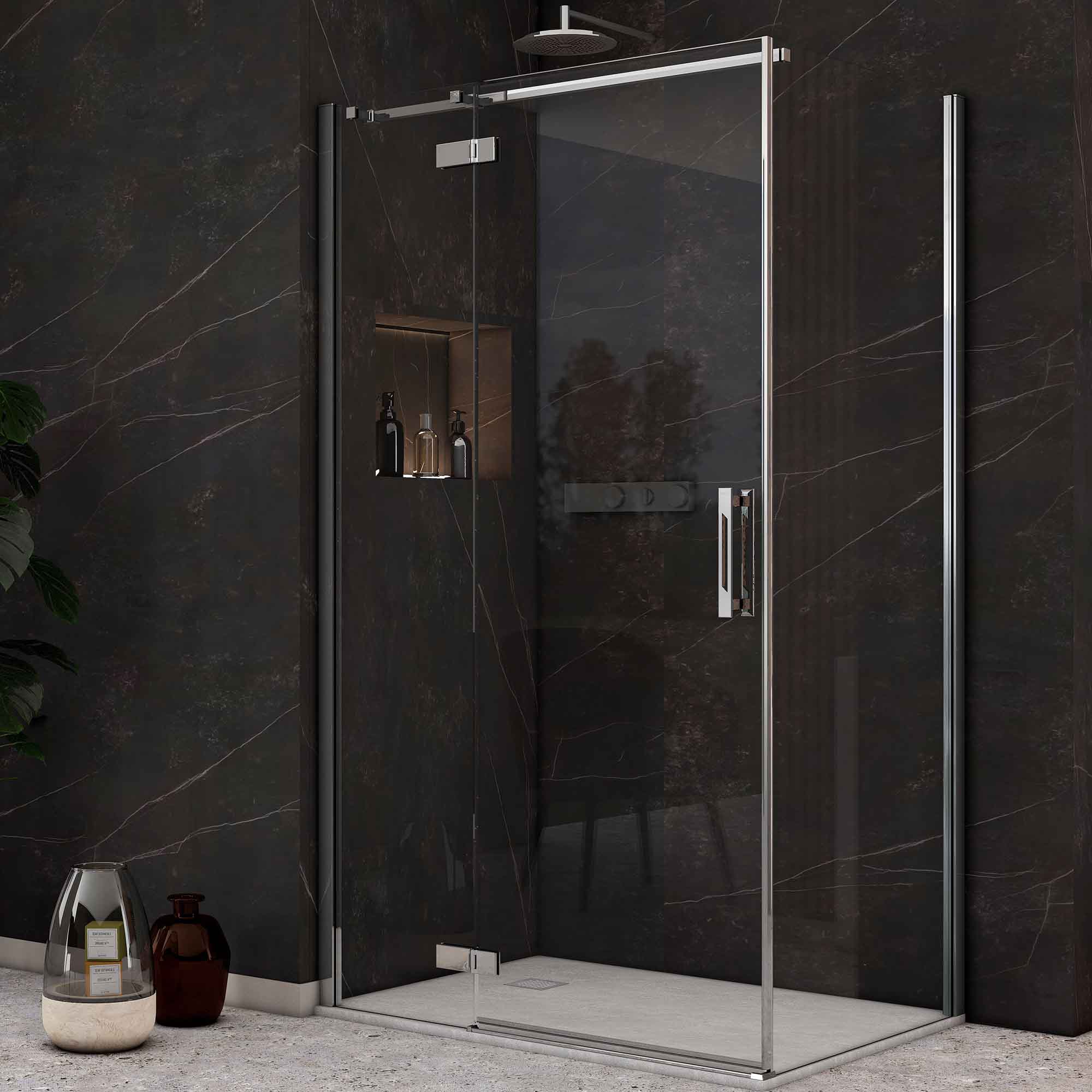Image i9 Hinge And Inline Shower Door With Side Panel - Chrome