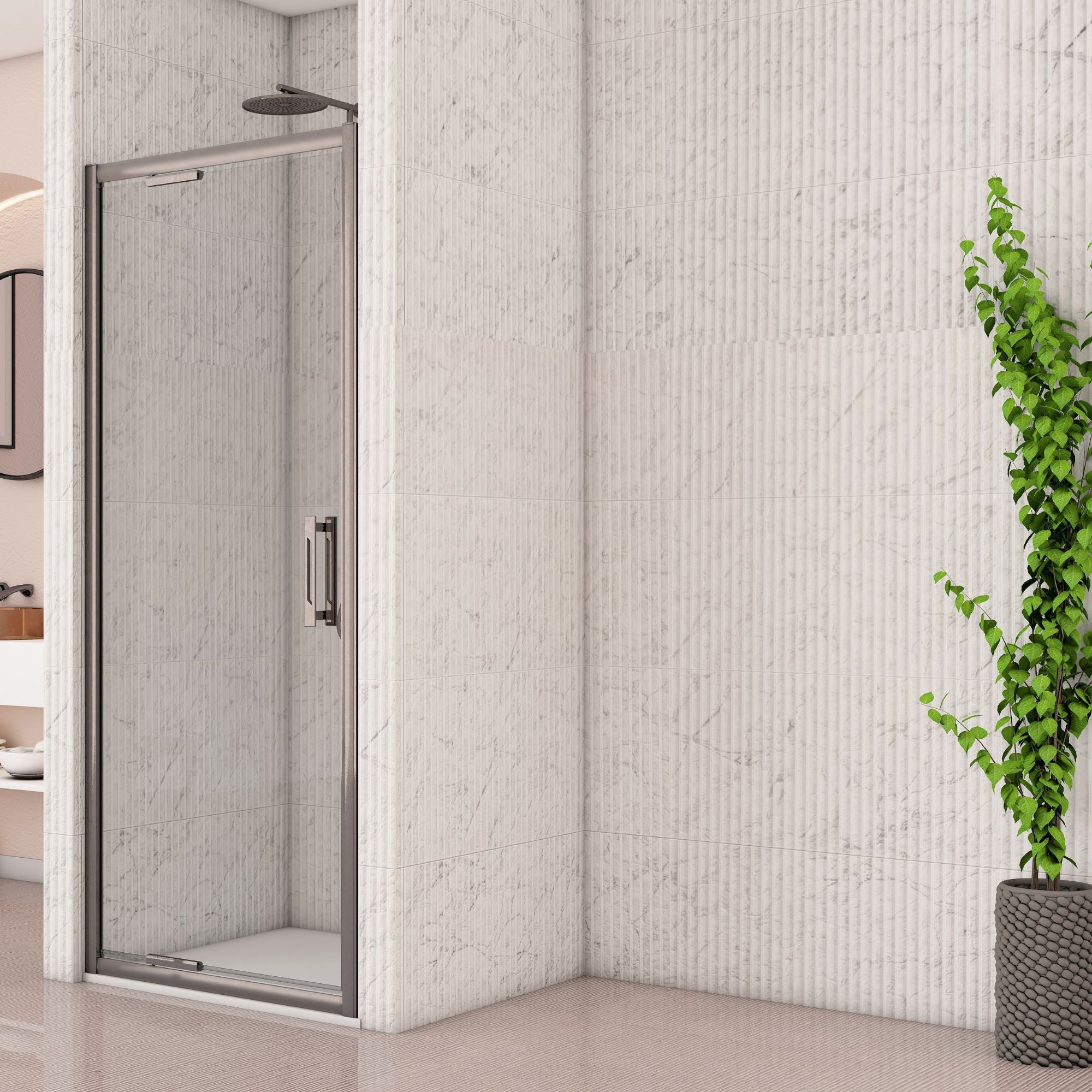 Image i9 Pivot Inswing Shower Door With Side Panel - Brushed Nickel