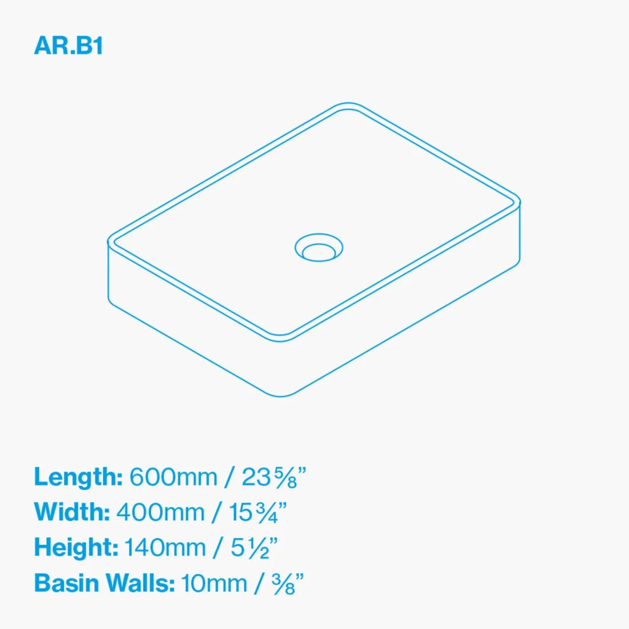 Kast Arla Countertop Concrete Basin 600 x 400mm Size