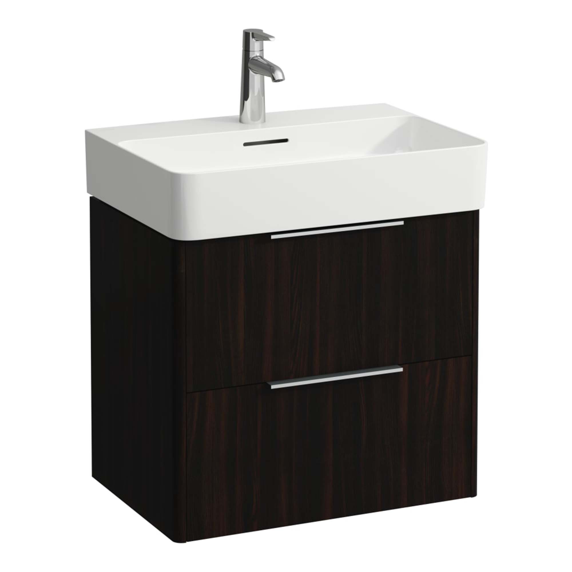 laufen val 600 2 drawer wall hung vanity ceramic washbasin dark elm