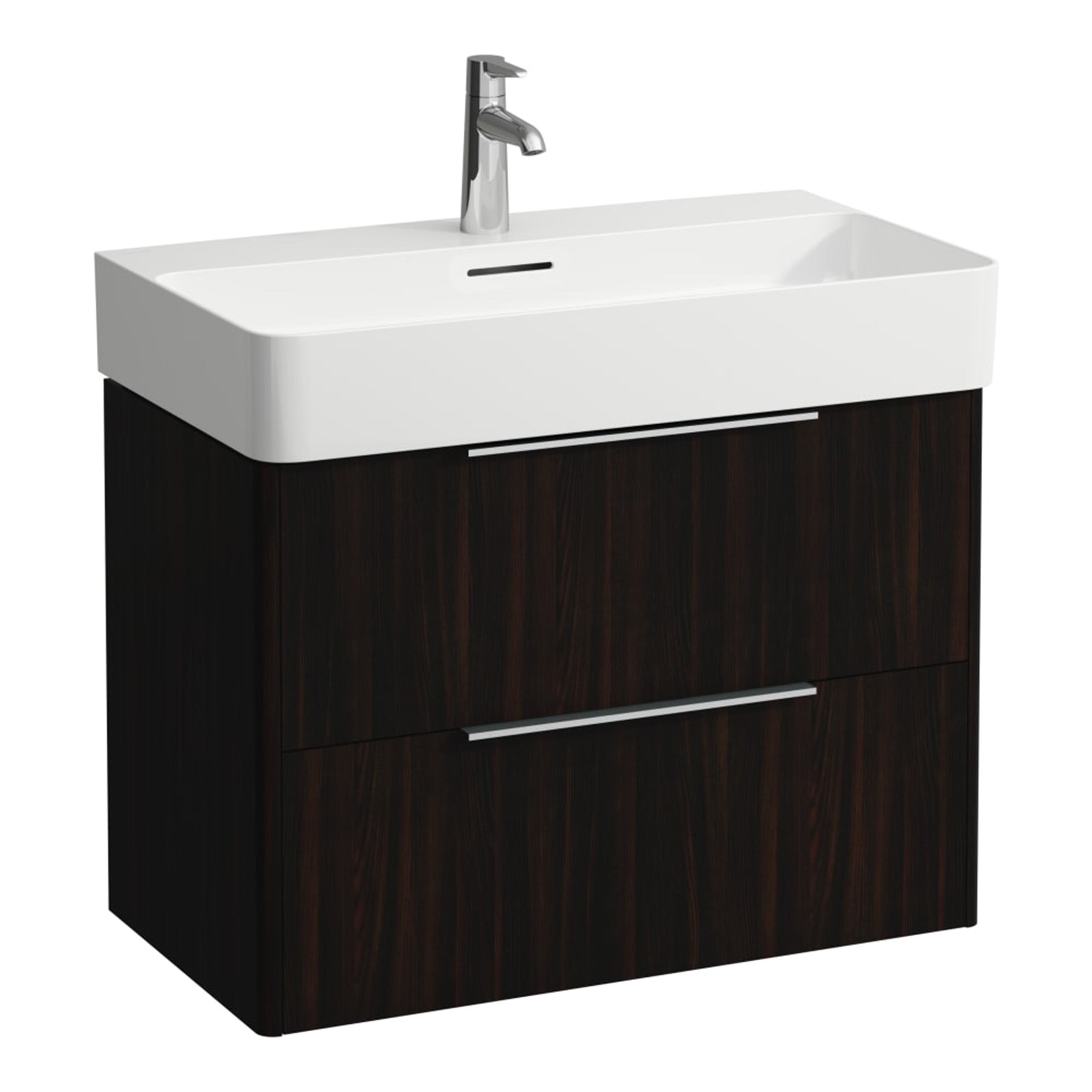 laufen val 750 2 drawer wall hung vanity ceramic washbasin dark elm