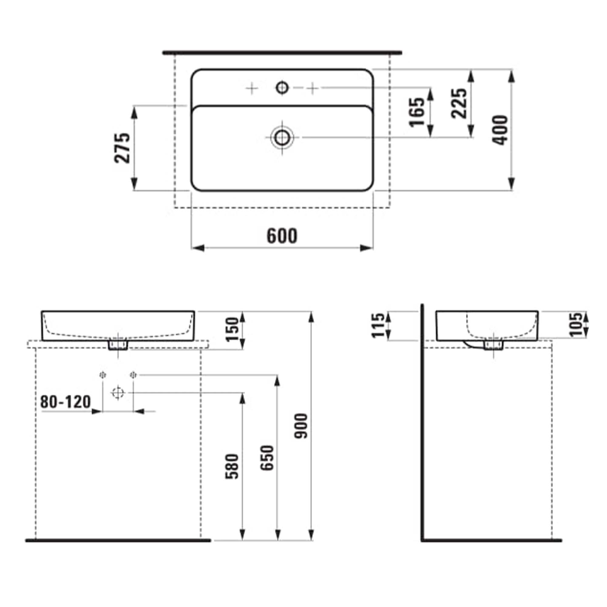 laufen val ceramic washbasin 600mm dimensions