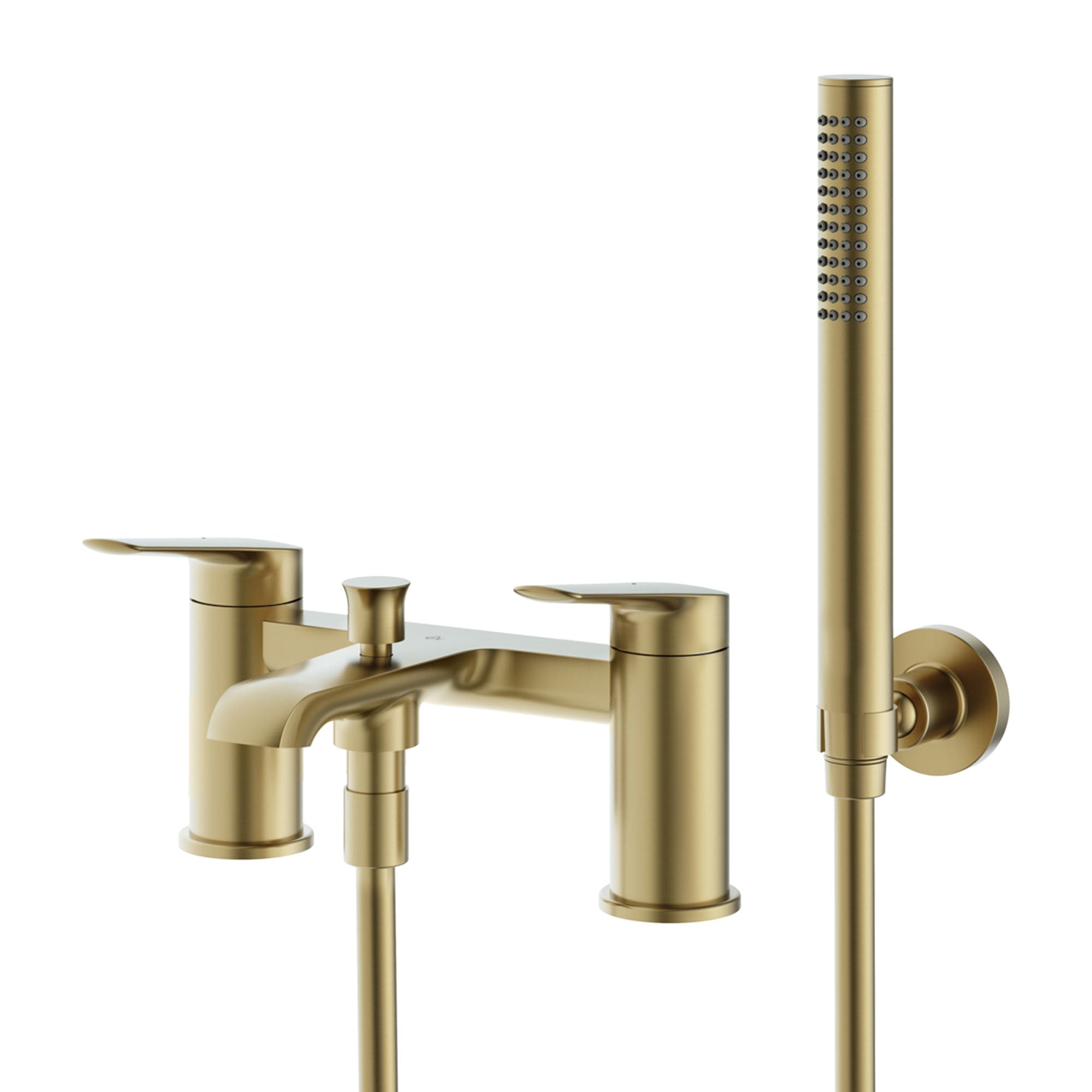 lucca deck mounted bath shower mixer with handset brushed brass