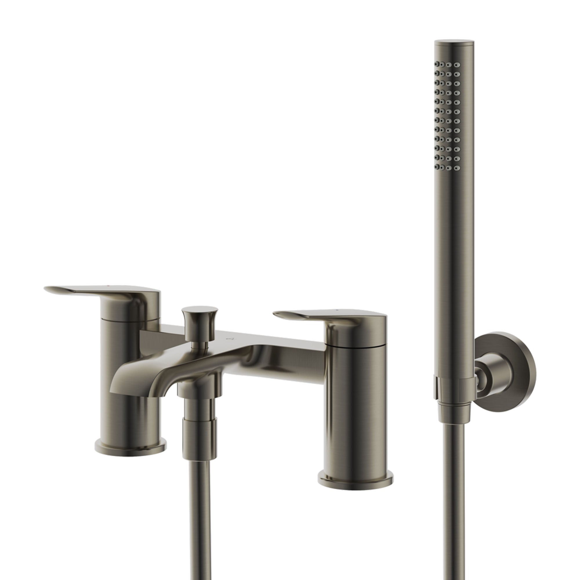 lucca deck mounted bath shower mixer with handset gunmetal grey