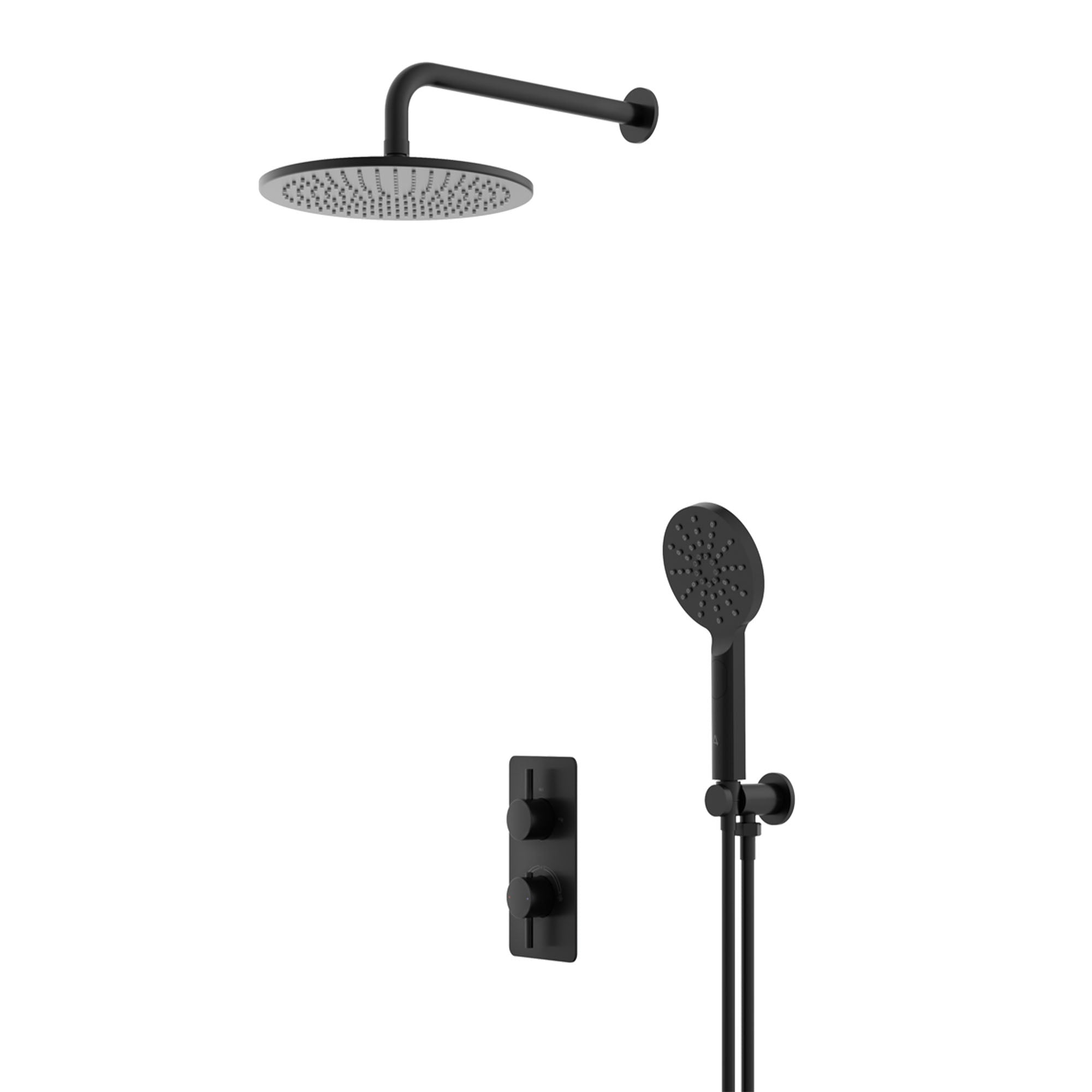 lucca minimal 2 outlet thermostatic shower valve with multifunction handset and fixed overhead matt black