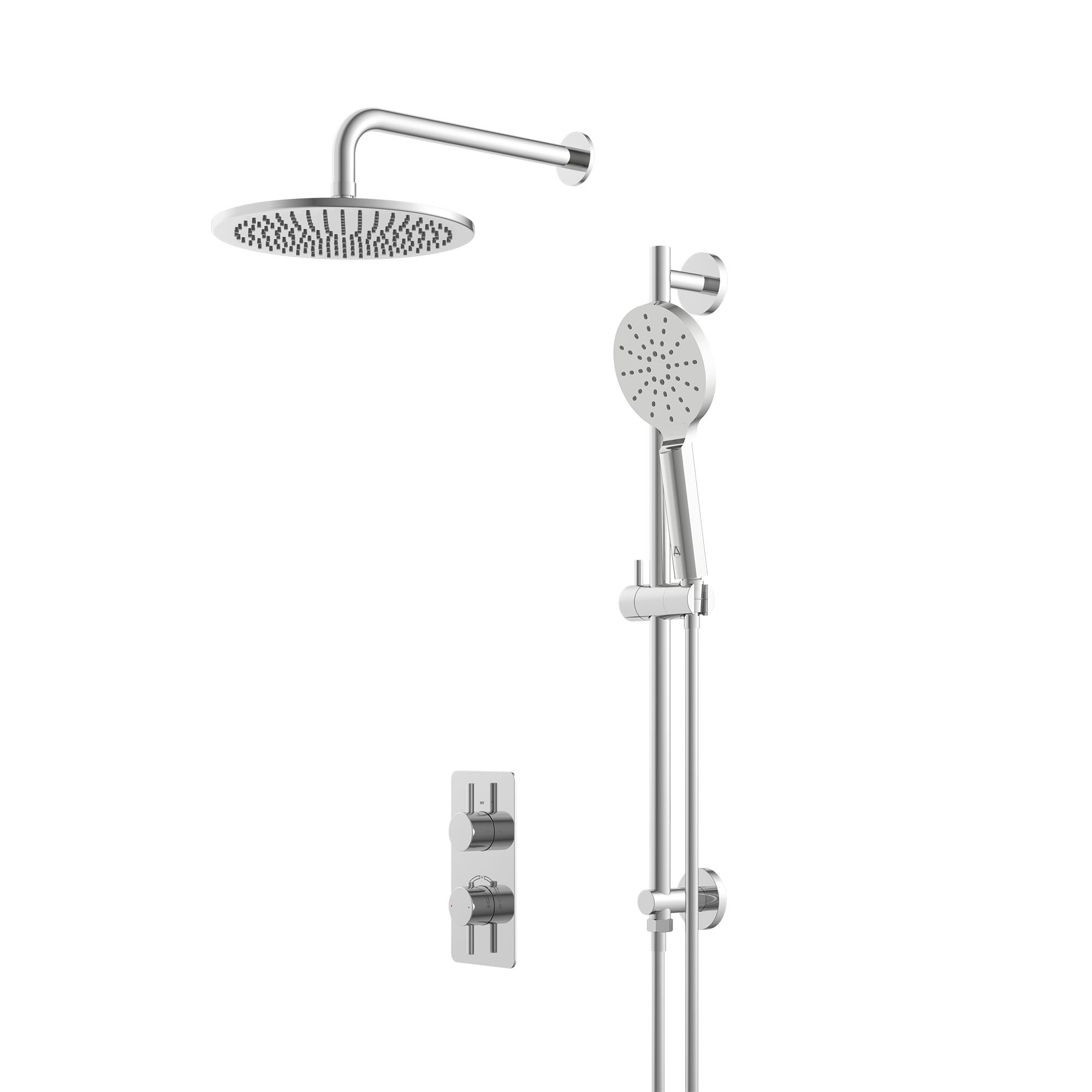 lucca minimal 2 outlet thermostatic shower valve slide rail handset and fixed overhead chrome