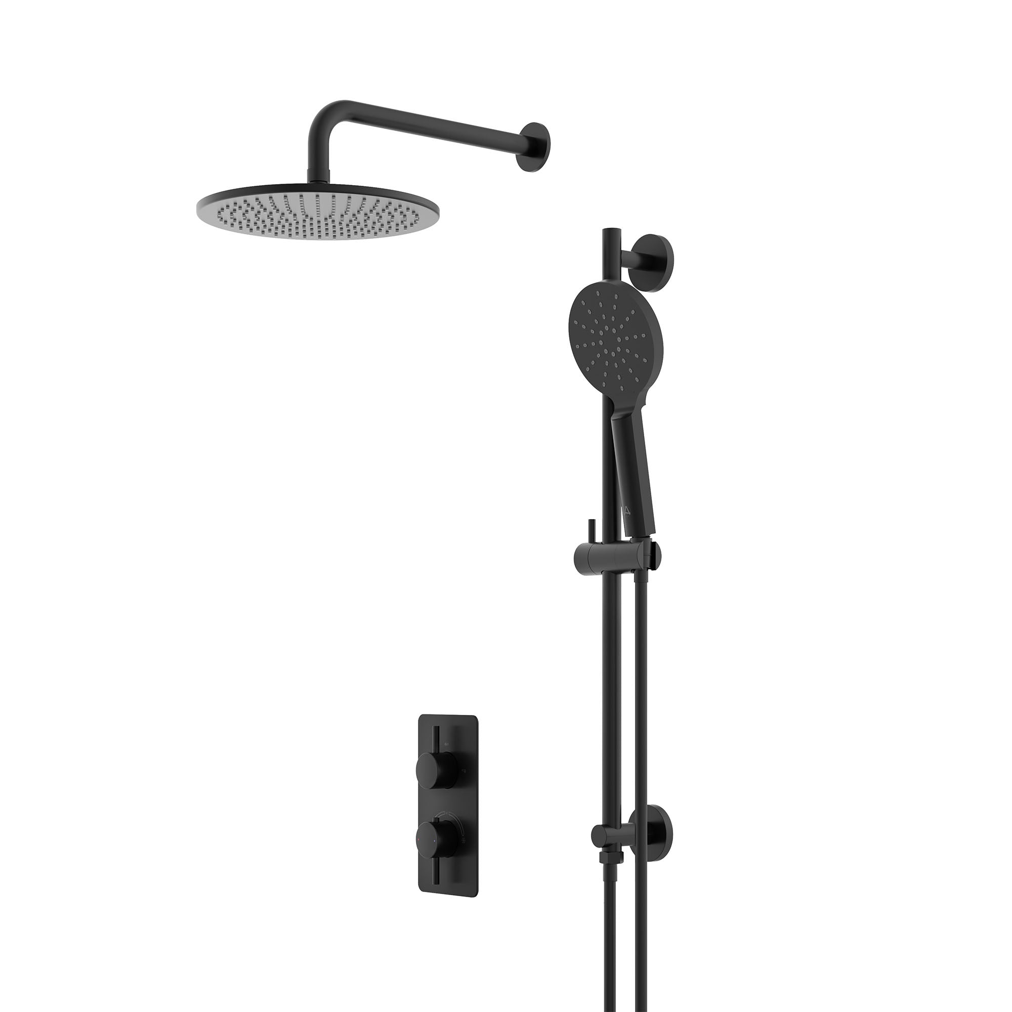 lucca minimal 2 outlet thermostatic shower valve slide rail handset and fixed overhead matt black