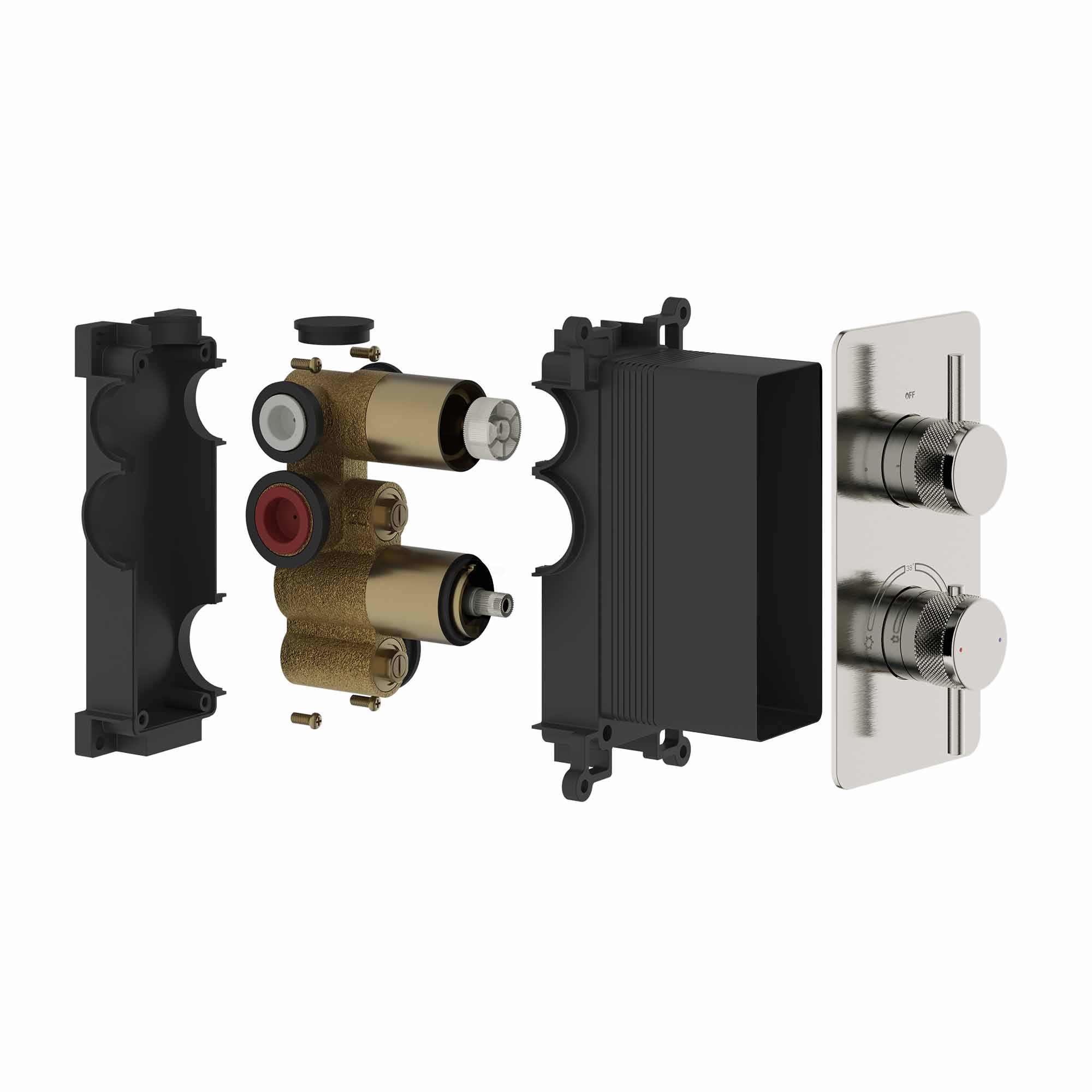 lucca minimal 2 outlet thermostatic shower valve slide rail handset and fixed overhead brushed bronze