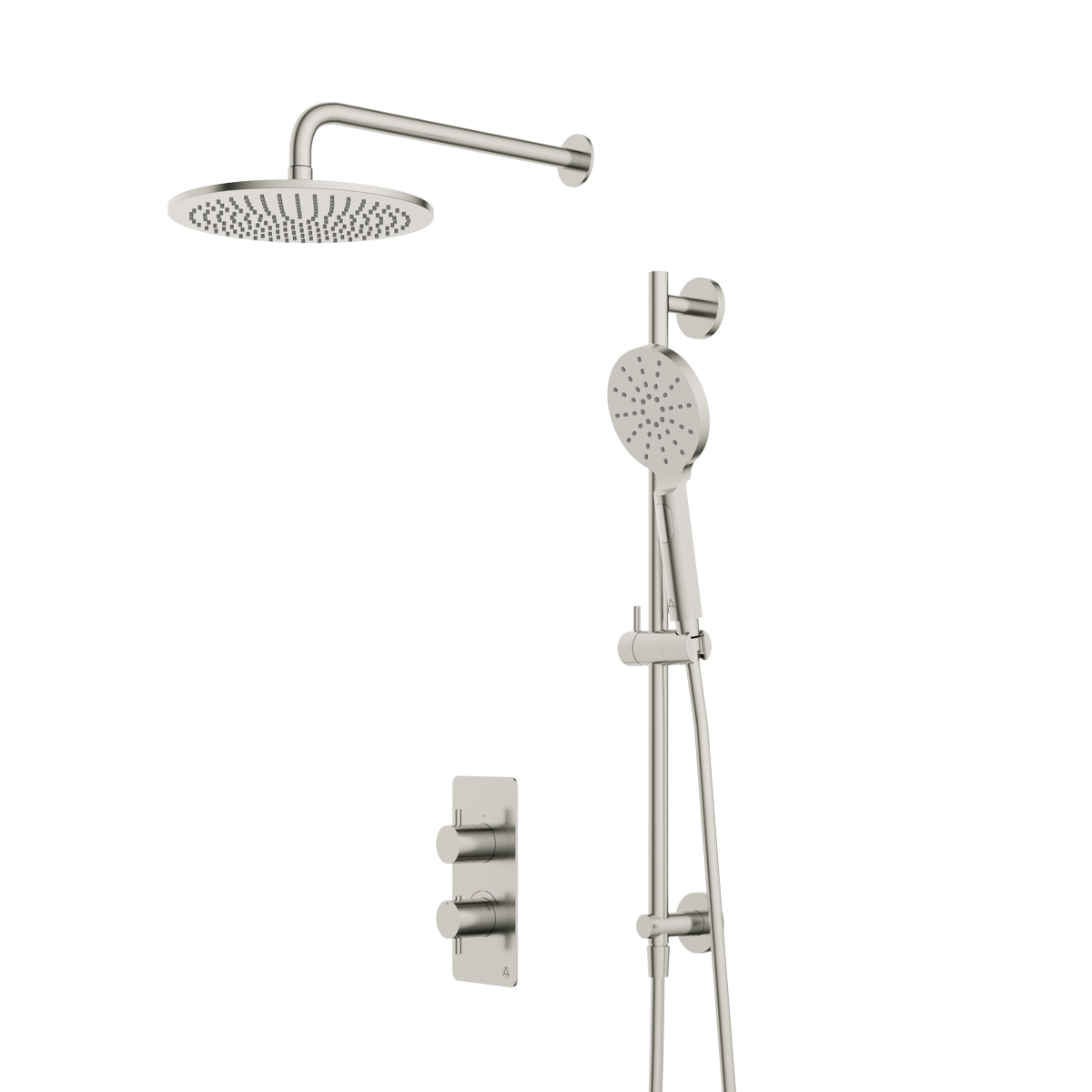 lucca minimal 2 outlet thermostatic shower valve slide rail handset and fixed overhead brushed nickel