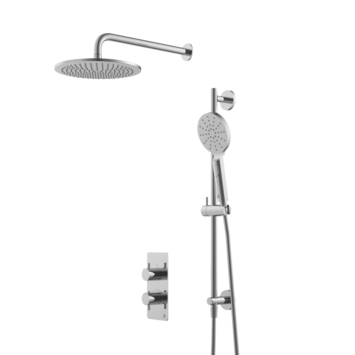 lucca minimal 2 outlet thermostatic shower valve slide rail handset and fixed overhead chrome