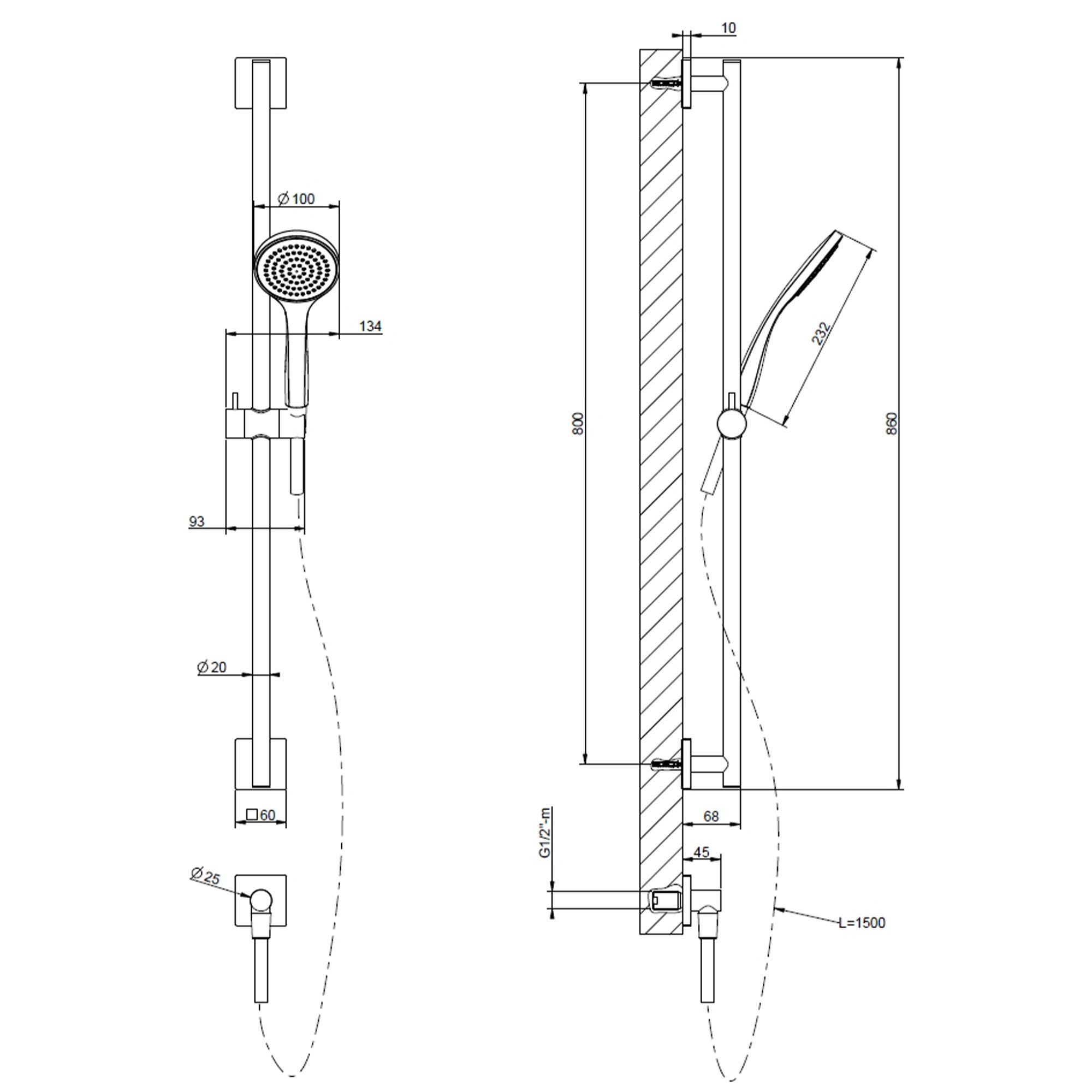 manzoni slide rail handset dimensions