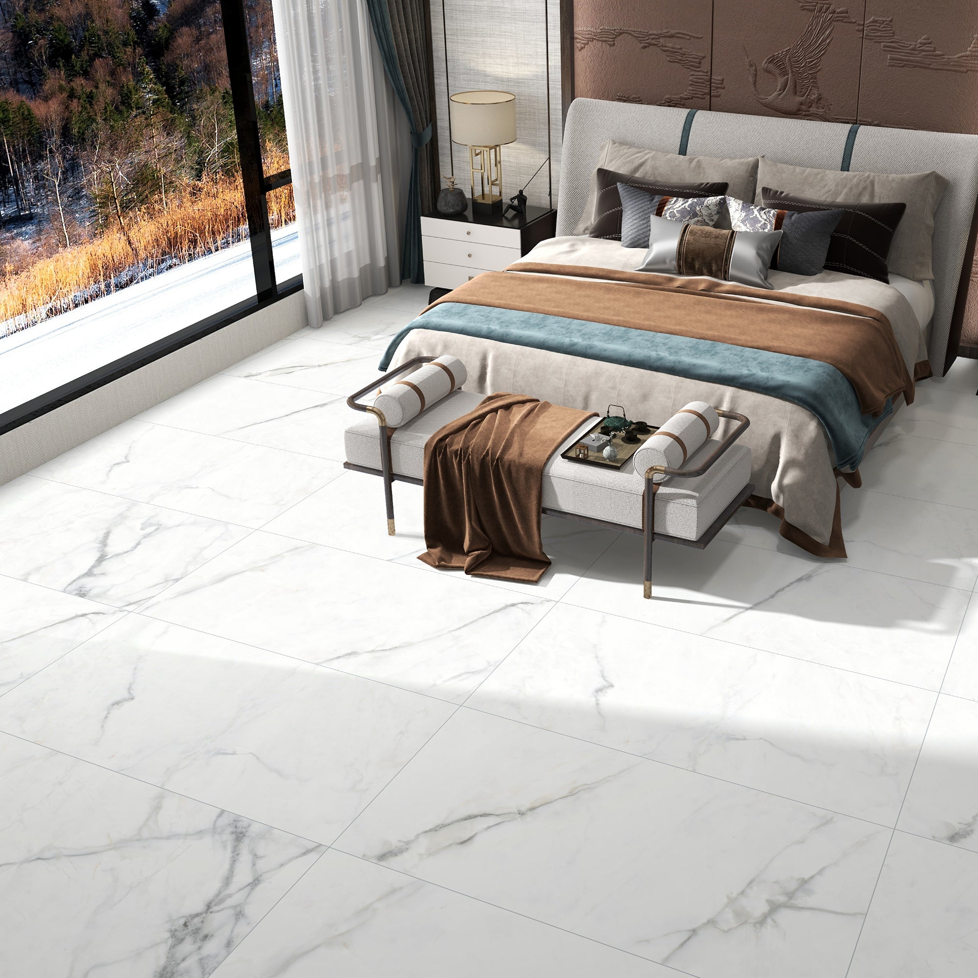 Marmi Bianco Supremo Marble Effect Porcelain Tile 60x120cm Matt at Deluxe Bathrooms