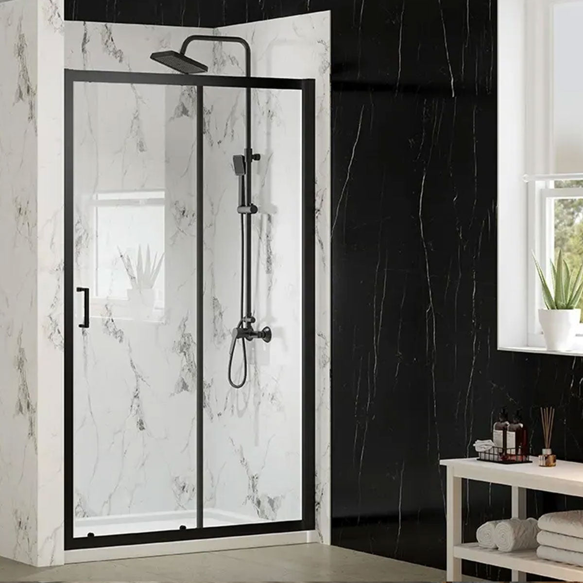 Merlyn MBox Sliding Shower Door In Recess - Matt Black