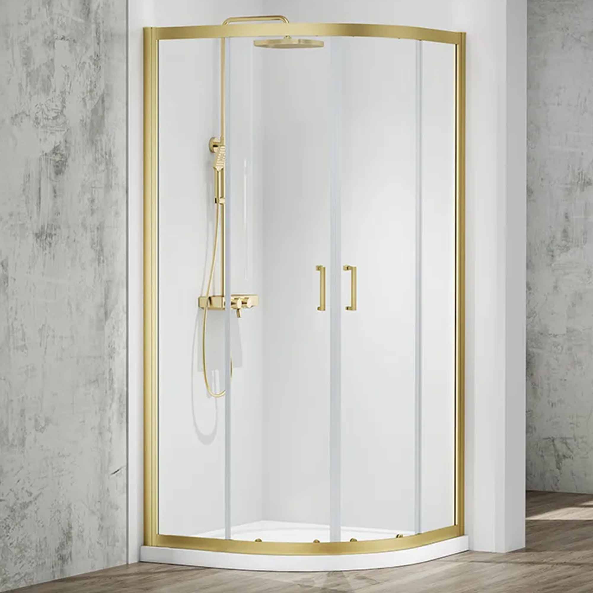 merlyn mbox quadrant double door sliding shower door brushed brass