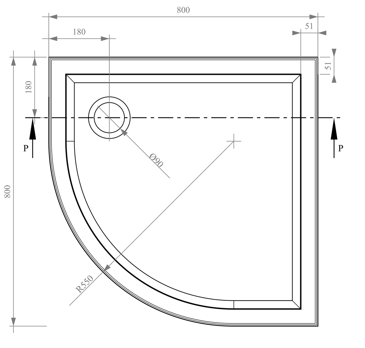 Deluxe Low Profile Shower Tray White With Waste - Quadrant