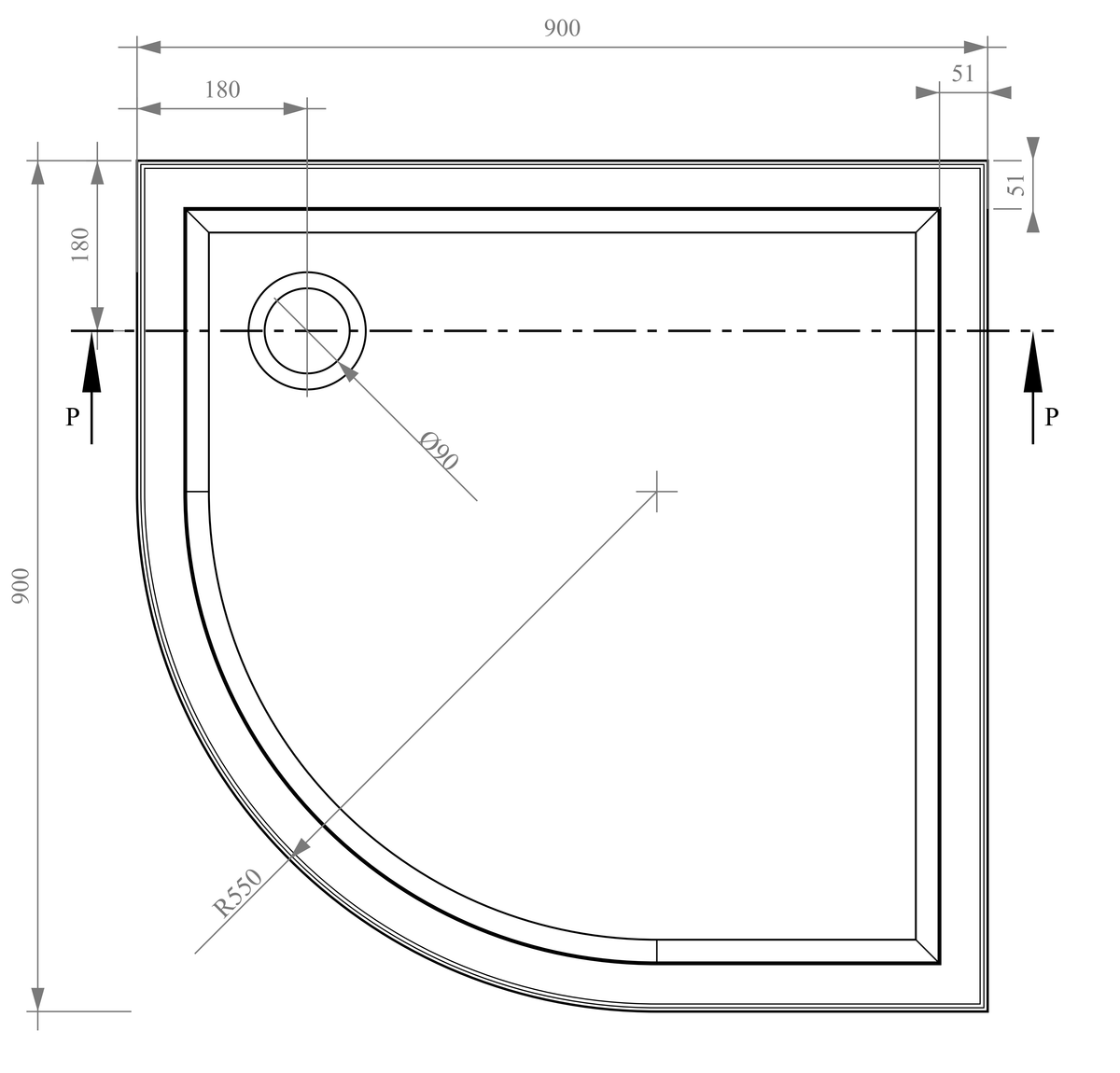 Deluxe Low Profile Shower Tray White With Waste - Quadrant