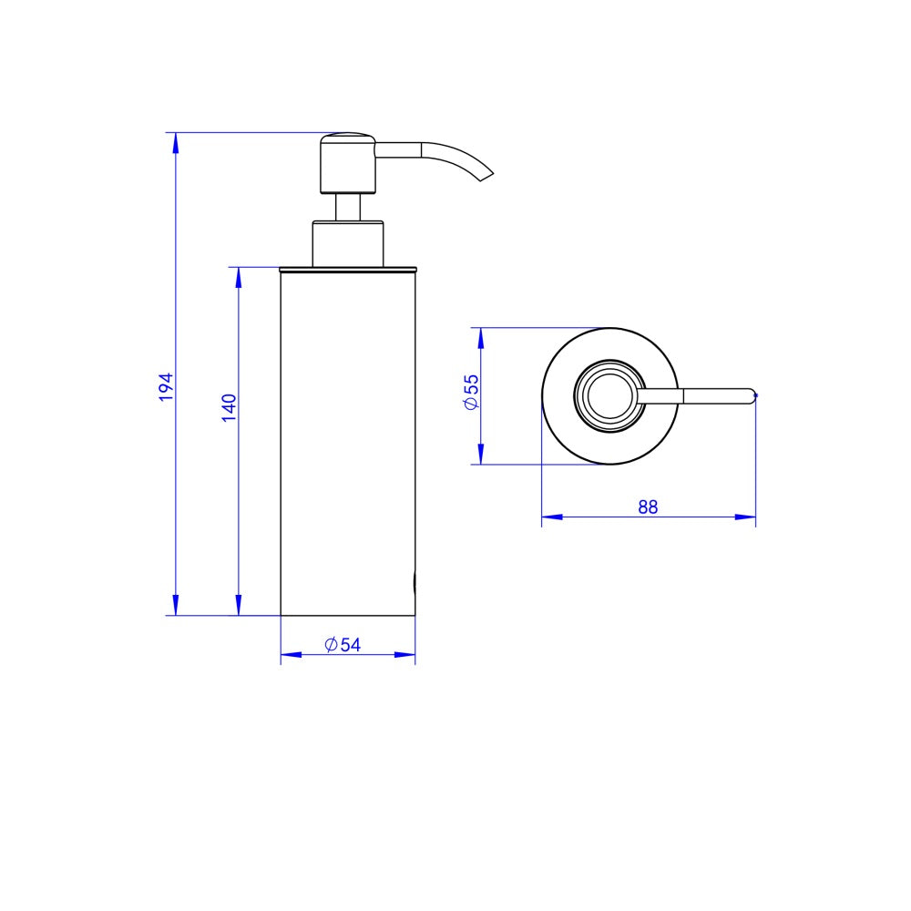 Rensa freestanding soap dispenser dimensions diagram, supplied by Deluxe Bathrooms.