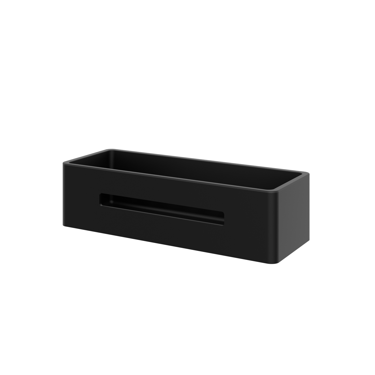 The Rensa rectangular shower basket in matt black, supplied by Deluxe Bathrooms.