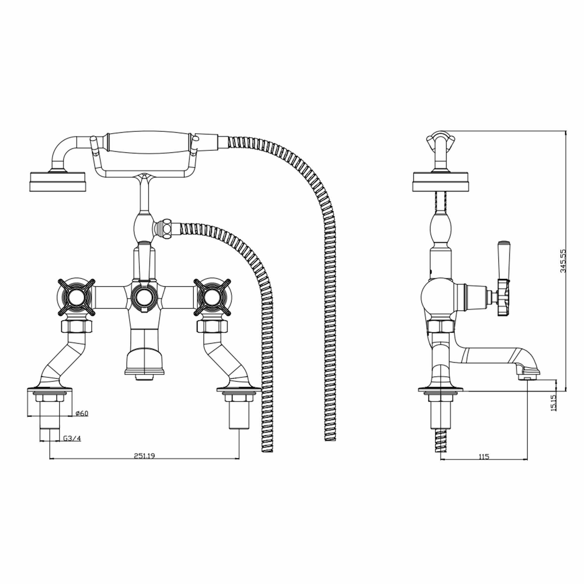 shrewsbury deck mounted bath shower mixer with handset chrome