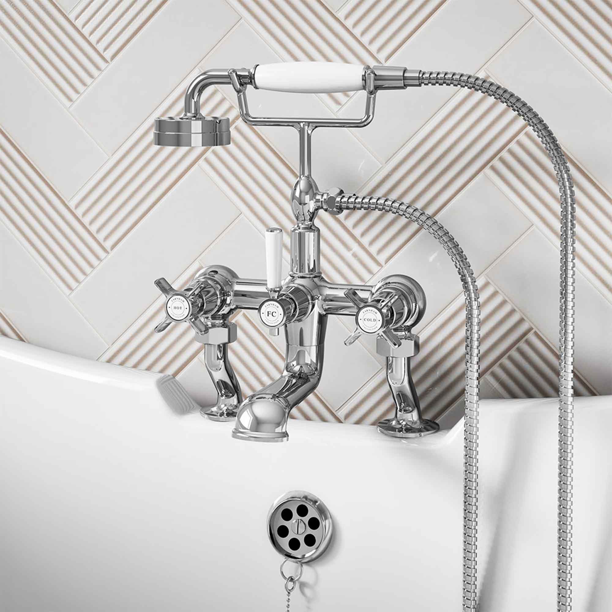 shrewsbury deck mounted bath shower mixer with handset chrome