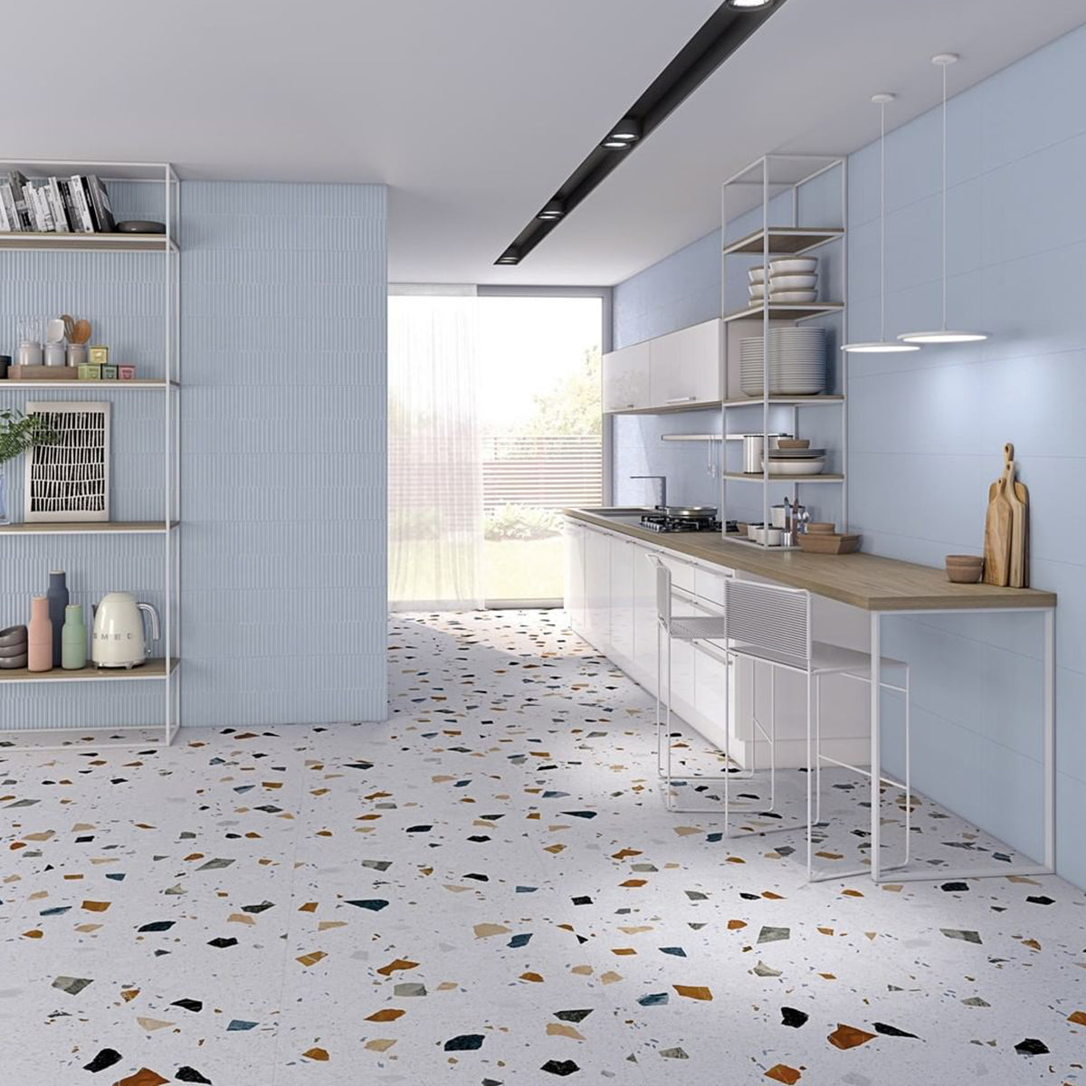 Stracciatella Blanco Terrazzo Effect Porcelain Tile Matt 60 x 60cm